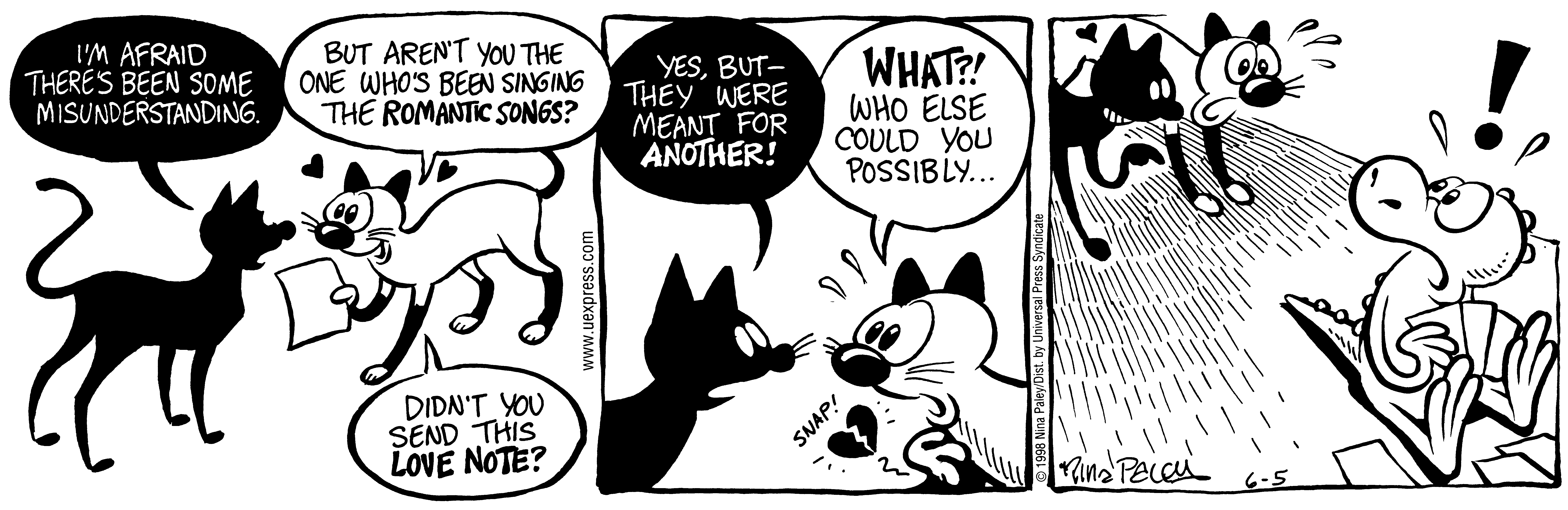 Fluff daily strip, Jun 5, 1998. Nina Paley, CC BY-SA 3.0 US. Print master from https://archive.org/details/FluffComicStrips (TIFF converted losslessly to PNG for the web).