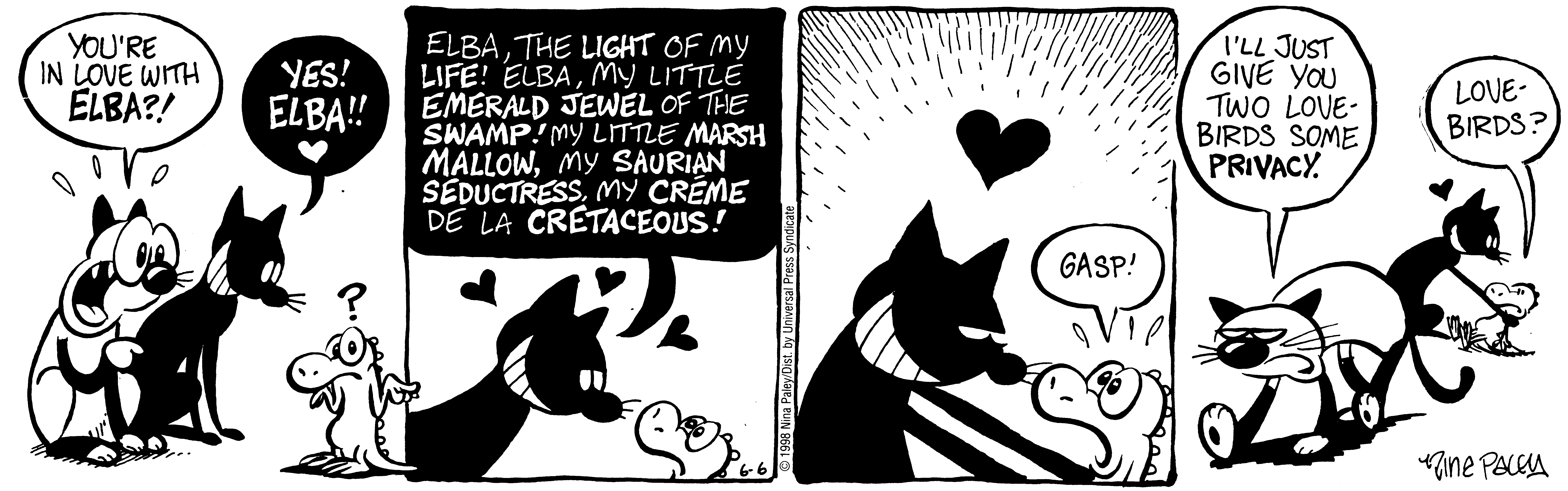 Fluff daily strip, Jun 6, 1998. Nina Paley, CC BY-SA 3.0 US. Print master from https://archive.org/details/FluffComicStrips (TIFF converted losslessly to PNG for the web).