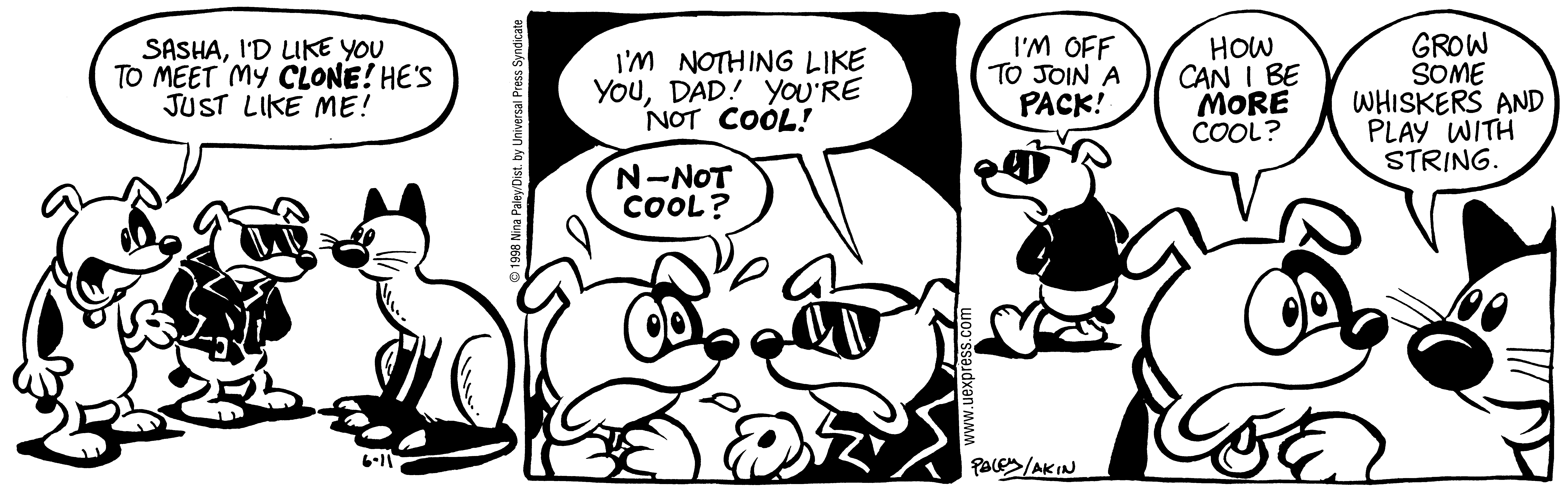 Fluff daily strip, Jun 11, 1998. Nina Paley, CC BY-SA 3.0 US. Print master from https://archive.org/details/FluffComicStrips (TIFF converted losslessly to PNG for the web).