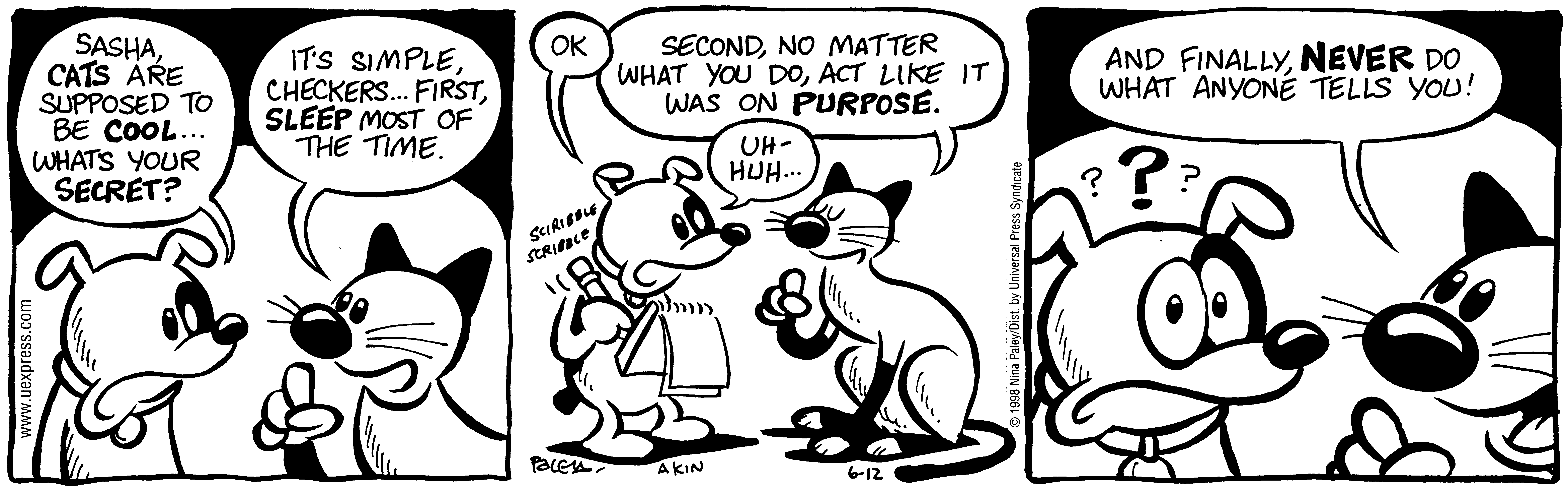 Fluff daily strip, Jun 12, 1998. Nina Paley, CC BY-SA 3.0 US. Print master from https://archive.org/details/FluffComicStrips (TIFF converted losslessly to PNG for the web).