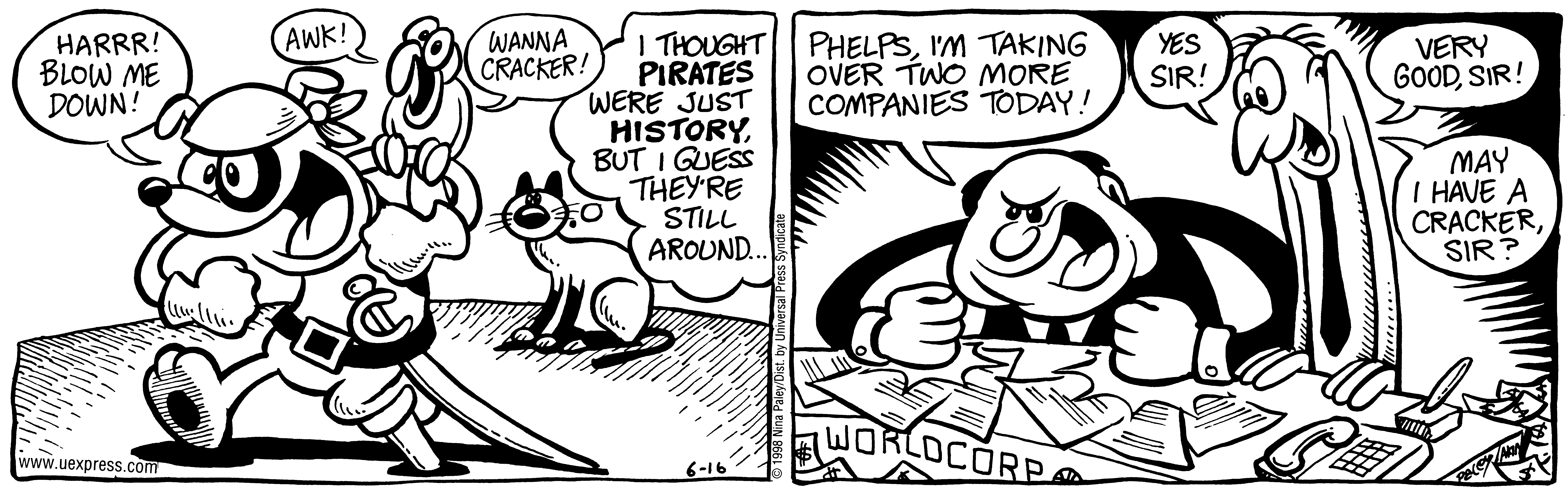 Fluff daily strip, Jun 16, 1998. Nina Paley, CC BY-SA 3.0 US. Print master from https://archive.org/details/FluffComicStrips (TIFF converted losslessly to PNG for the web).