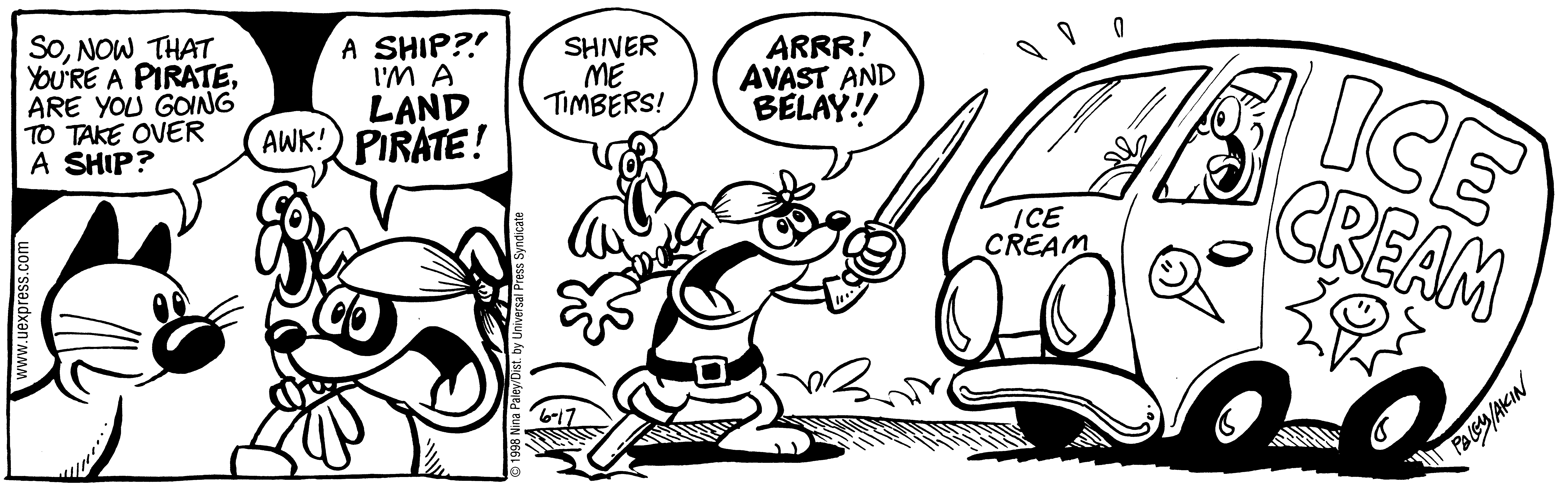 Fluff daily strip, Jun 17, 1998. Nina Paley, CC BY-SA 3.0 US. Print master from https://archive.org/details/FluffComicStrips (TIFF converted losslessly to PNG for the web).