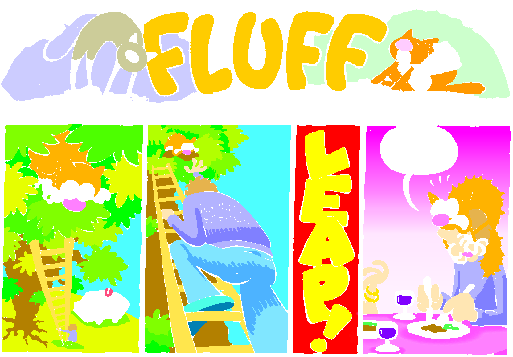 Fluff sunday strip, Jun 21, 1998. Nina Paley, CC BY-SA 3.0 US. Print master from https://archive.org/details/FluffComicStrips (TIFF converted losslessly to PNG for the web).