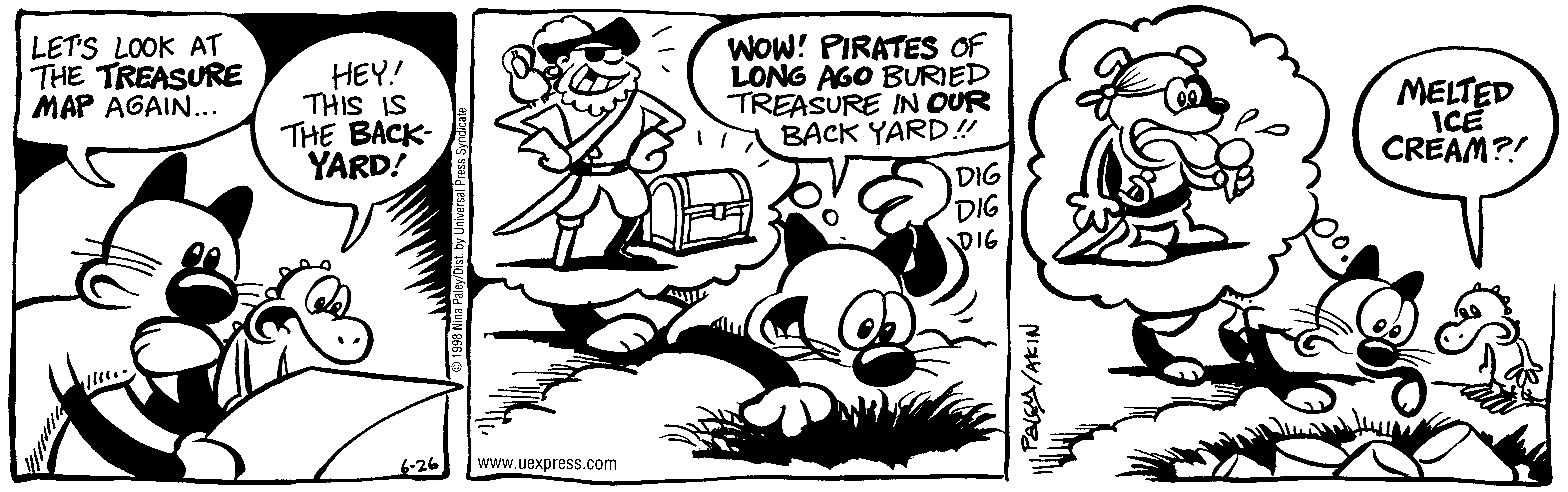 Fluff daily strip, Jun 26, 1998. Nina Paley, CC BY-SA 3.0 US. Print master from https://archive.org/details/FluffComicStrips (TIFF converted losslessly to PNG for the web).