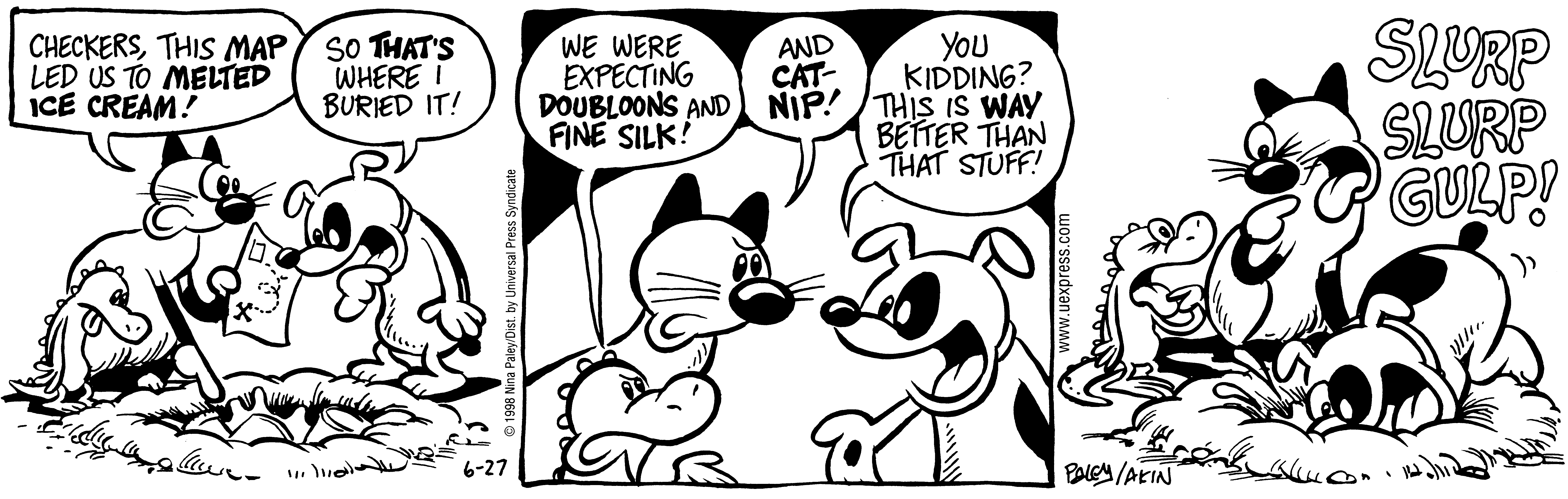 Fluff daily strip, Jun 27, 1998. Nina Paley, CC BY-SA 3.0 US. Print master from https://archive.org/details/FluffComicStrips (TIFF converted losslessly to PNG for the web).