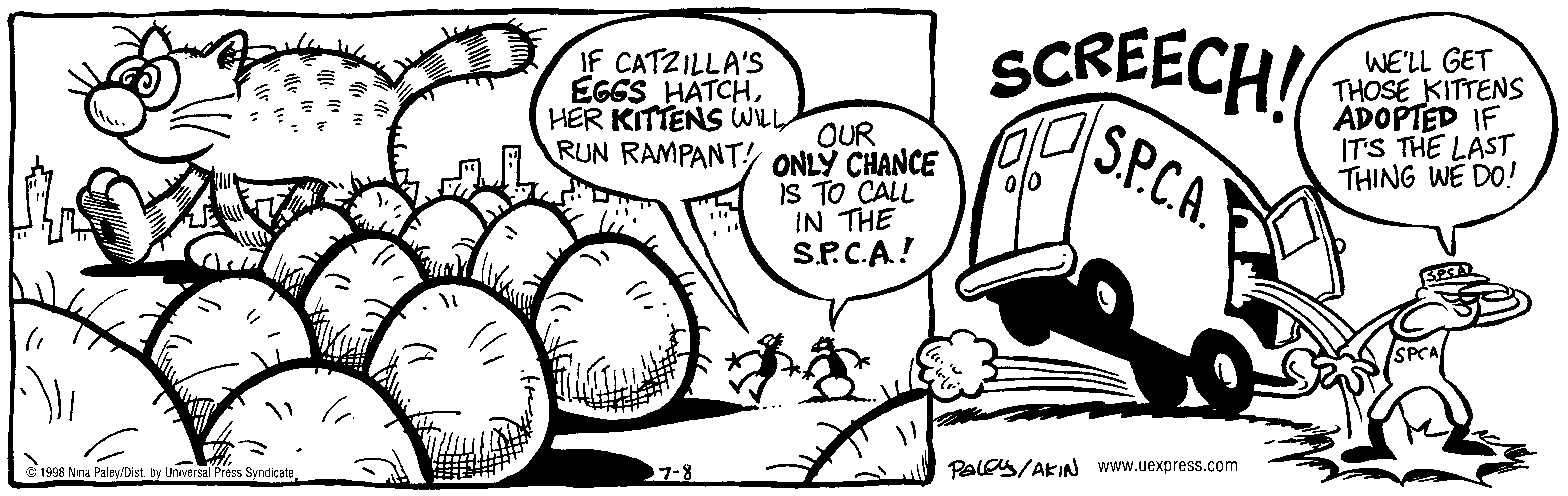 Fluff daily strip, Jul 8, 1998. Nina Paley, CC BY-SA 3.0 US. Print master from https://archive.org/details/FluffComicStrips (TIFF converted losslessly to PNG for the web).