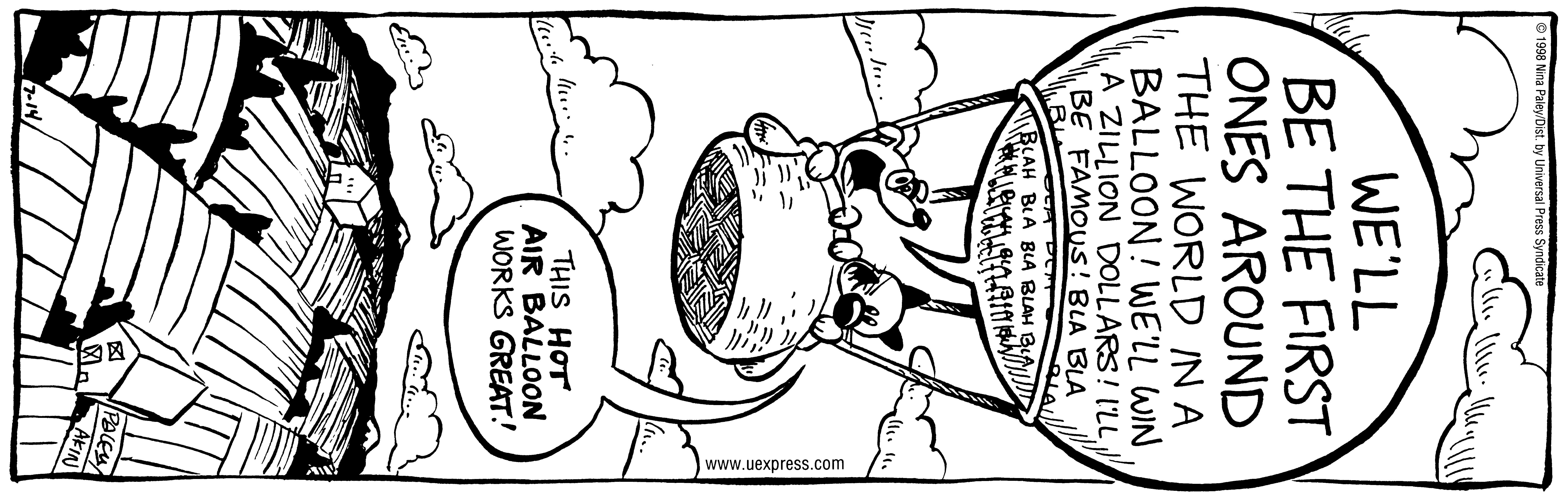 Fluff daily strip, Jul 14, 1998. Nina Paley, CC BY-SA 3.0 US. Print master from https://archive.org/details/FluffComicStrips (TIFF converted losslessly to PNG for the web).