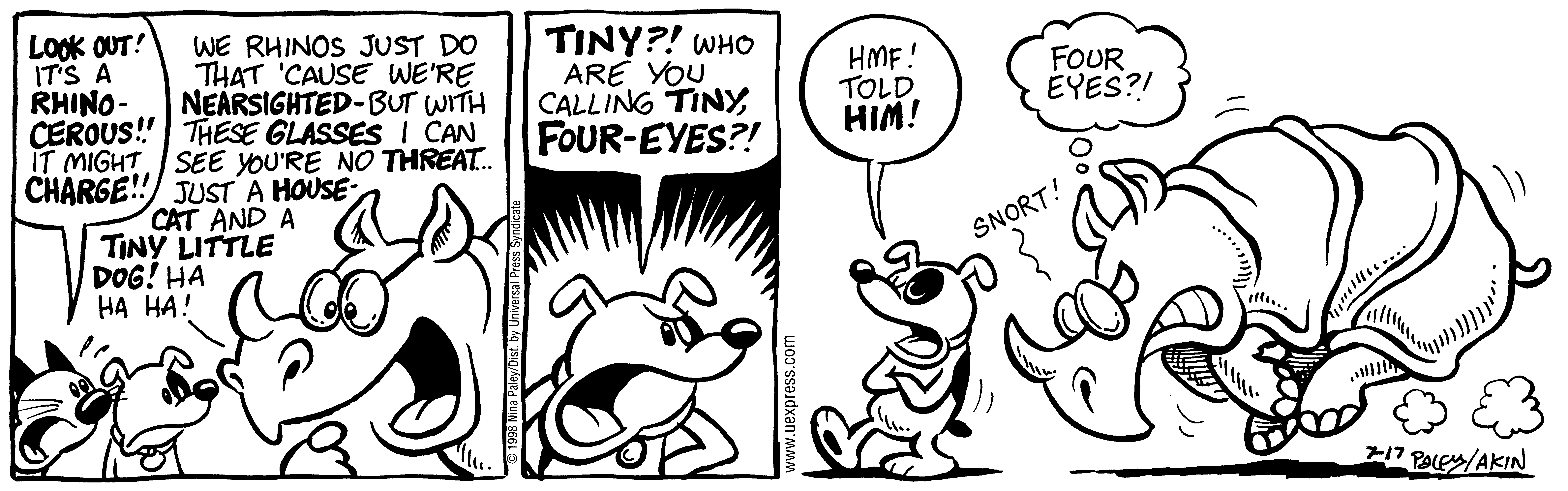Fluff daily strip, Jul 17, 1998. Nina Paley, CC BY-SA 3.0 US. Print master from https://archive.org/details/FluffComicStrips (TIFF converted losslessly to PNG for the web).