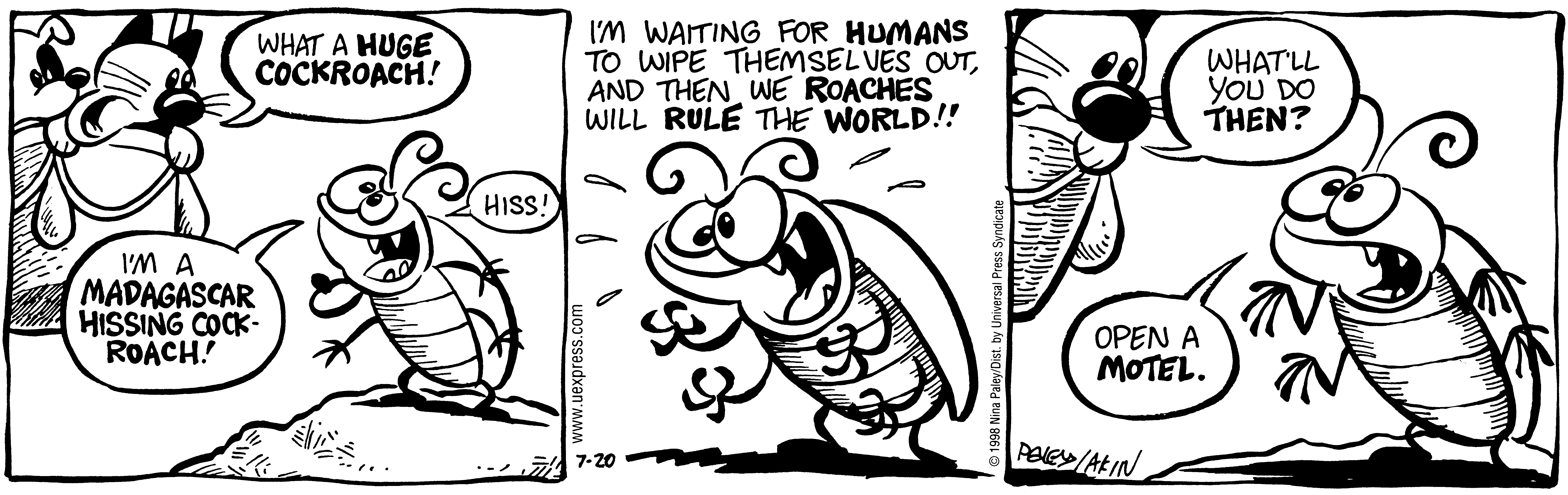 Fluff daily strip, Jul 20, 1998. Nina Paley, CC BY-SA 3.0 US. Print master from https://archive.org/details/FluffComicStrips (TIFF converted losslessly to PNG for the web).