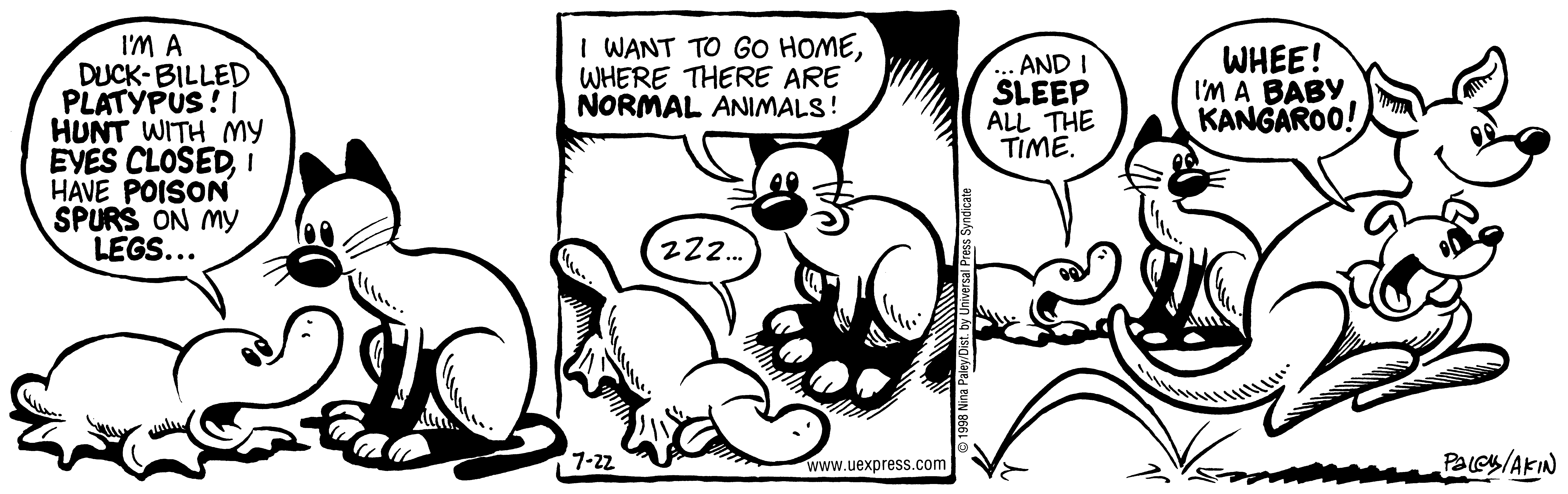 Fluff daily strip, Jul 22, 1998. Nina Paley, CC BY-SA 3.0 US. Print master from https://archive.org/details/FluffComicStrips (TIFF converted losslessly to PNG for the web).