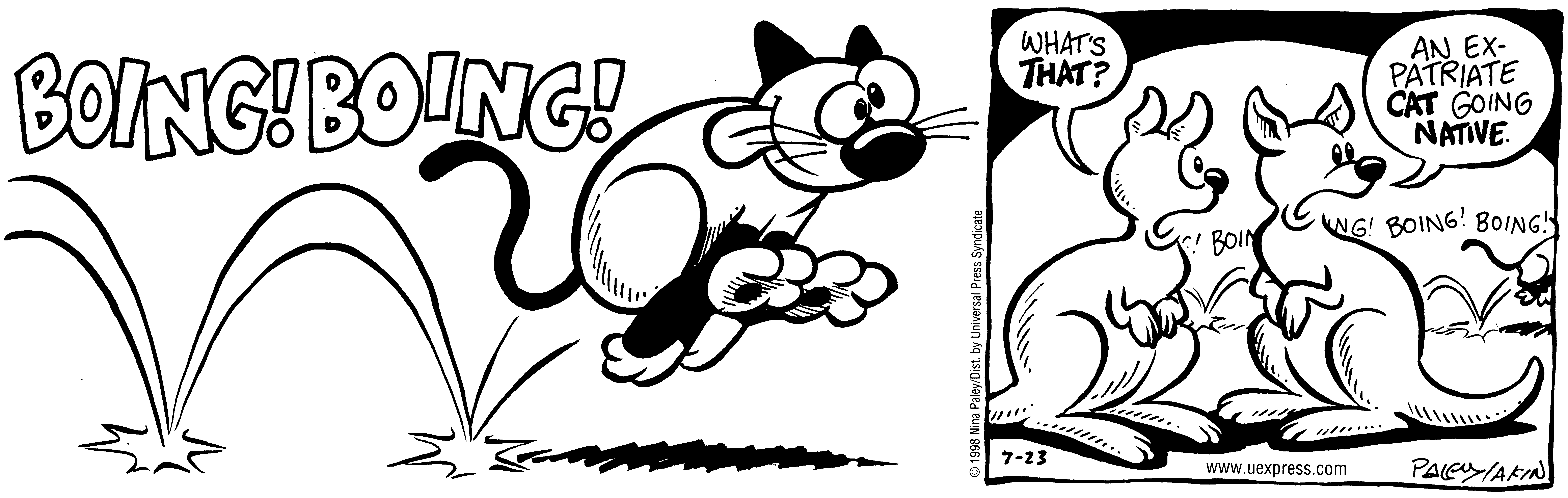 Fluff daily strip, Jul 23, 1998. Nina Paley, CC BY-SA 3.0 US. Print master from https://archive.org/details/FluffComicStrips (TIFF converted losslessly to PNG for the web).