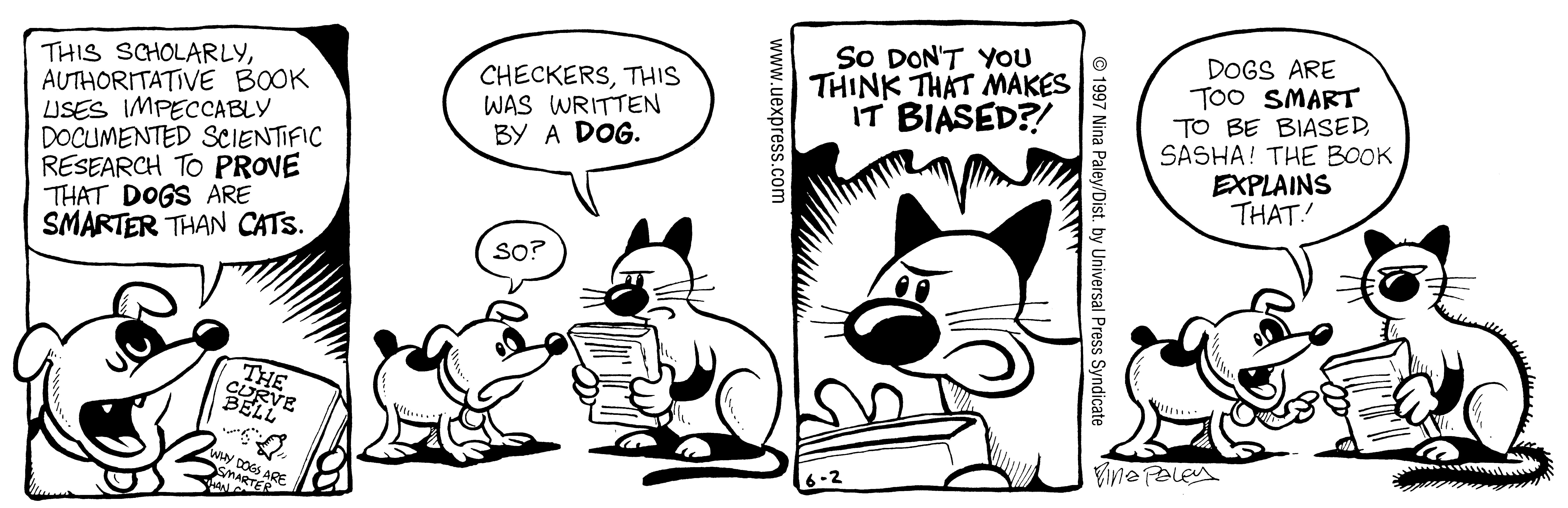 Fluff daily strip, Jun 2, 1997. Nina Paley, CC BY-SA 3.0 US. Print master from https://archive.org/details/FluffComicStrips (TIFF converted losslessly to PNG for the web).