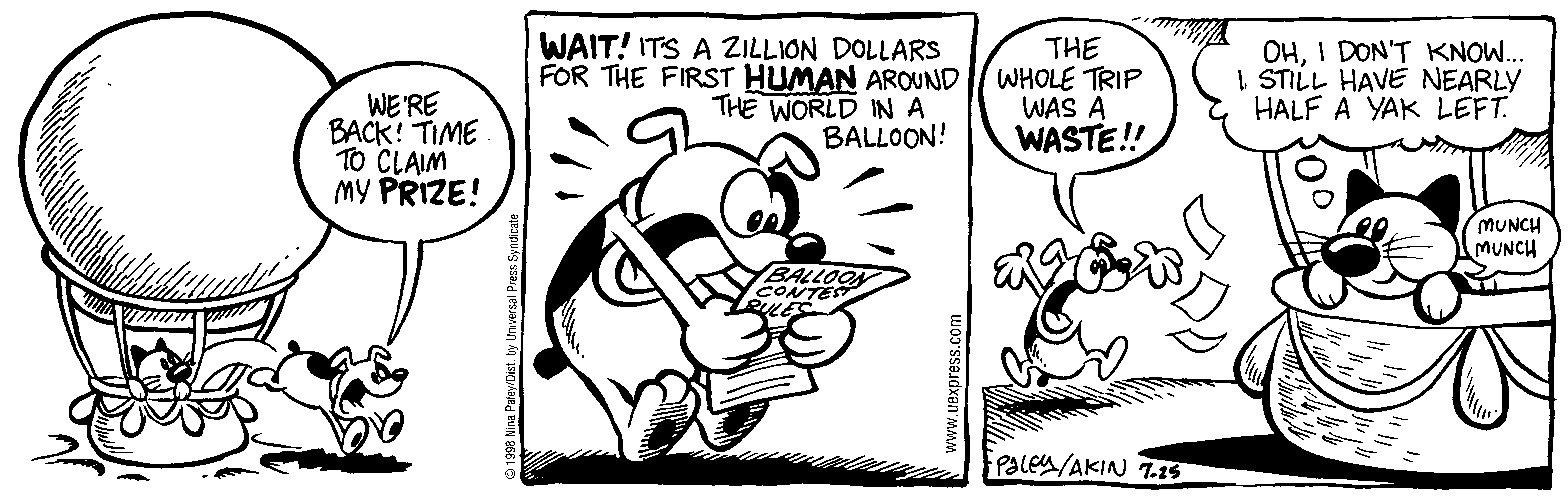 Fluff daily strip, Jul 25, 1998. Nina Paley, CC BY-SA 3.0 US. Print master from https://archive.org/details/FluffComicStrips (TIFF converted losslessly to PNG for the web).