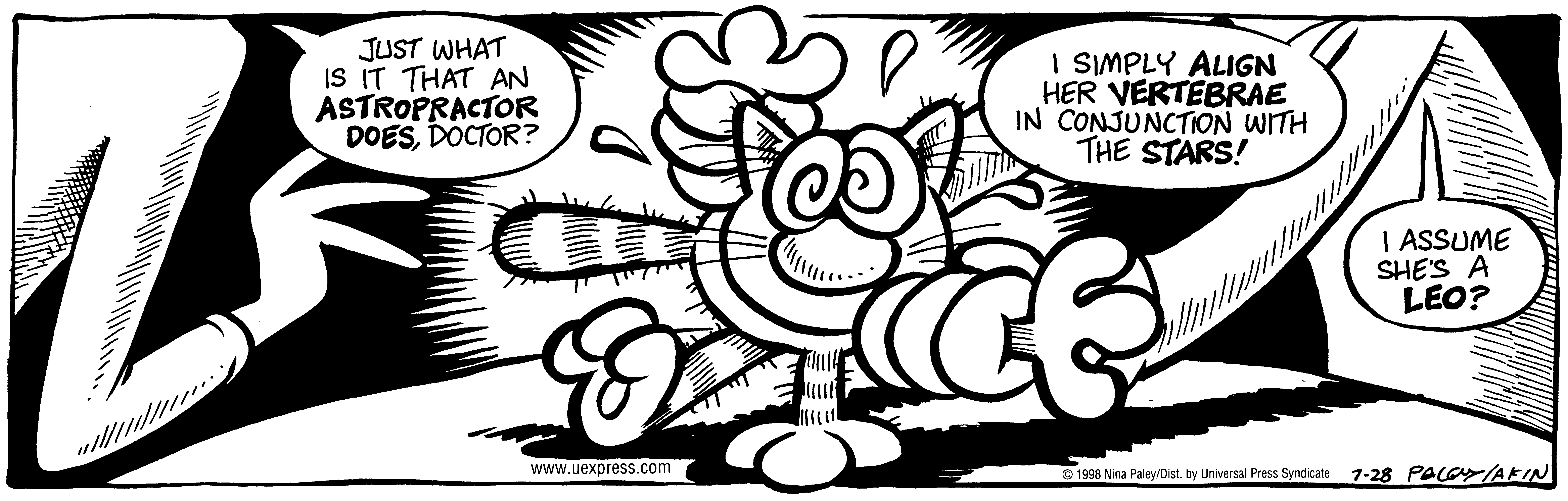 Fluff daily strip, Jul 28, 1998. Nina Paley, CC BY-SA 3.0 US. Print master from https://archive.org/details/FluffComicStrips (TIFF converted losslessly to PNG for the web).