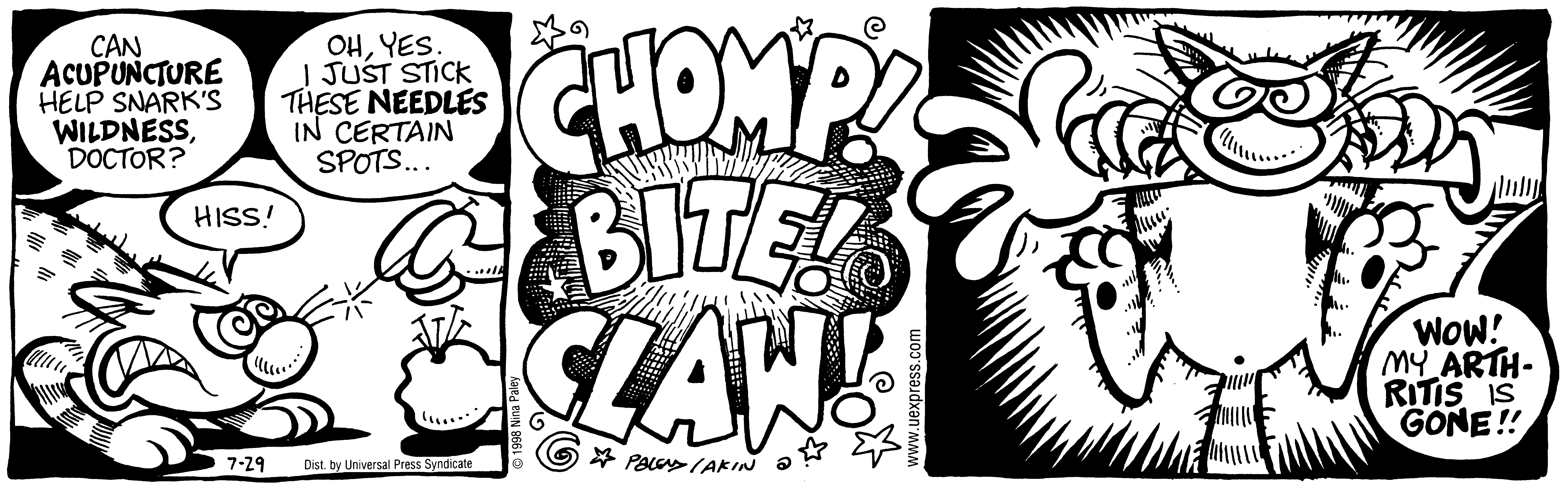 Fluff daily strip, Jul 29, 1998. Nina Paley, CC BY-SA 3.0 US. Print master from https://archive.org/details/FluffComicStrips (TIFF converted losslessly to PNG for the web).