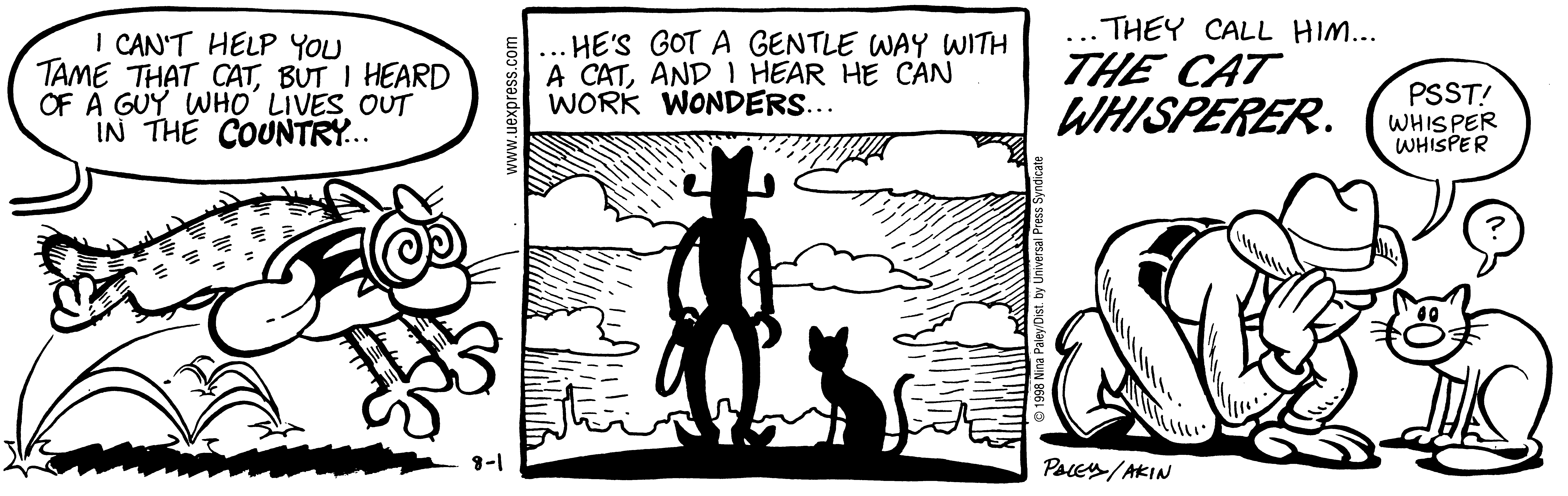 Fluff daily strip, Aug 1, 1998. Nina Paley, CC BY-SA 3.0 US. Print master from https://archive.org/details/FluffComicStrips (TIFF converted losslessly to PNG for the web).