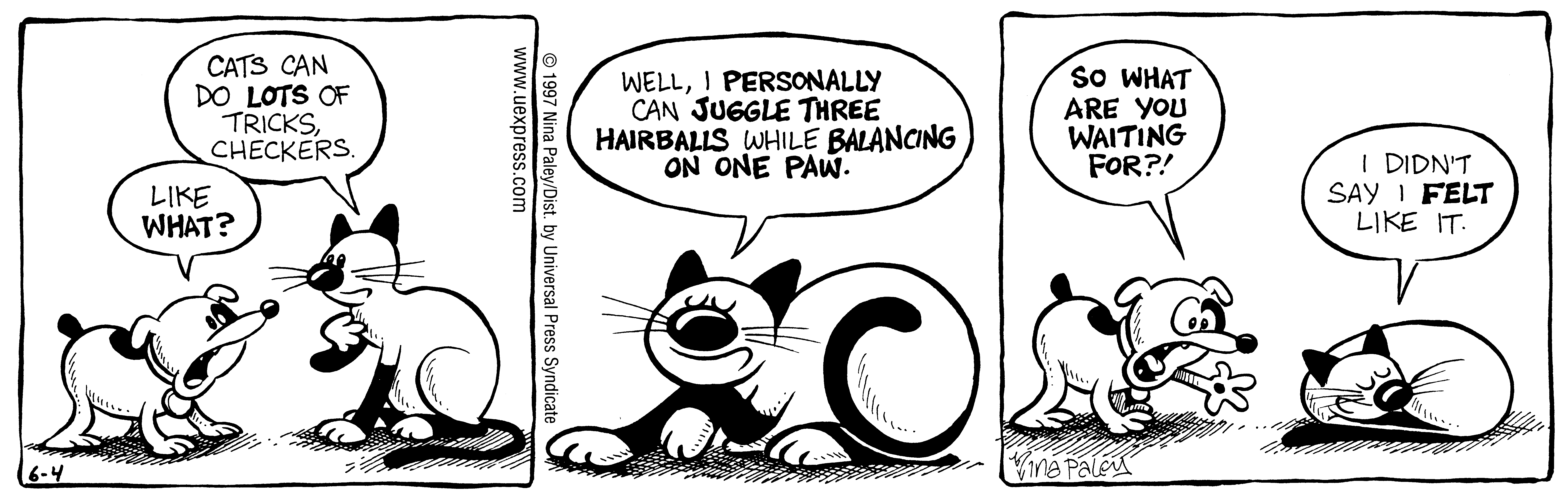 Fluff daily strip, Jun 4, 1997. Nina Paley, CC BY-SA 3.0 US. Print master from https://archive.org/details/FluffComicStrips (TIFF converted losslessly to PNG for the web).