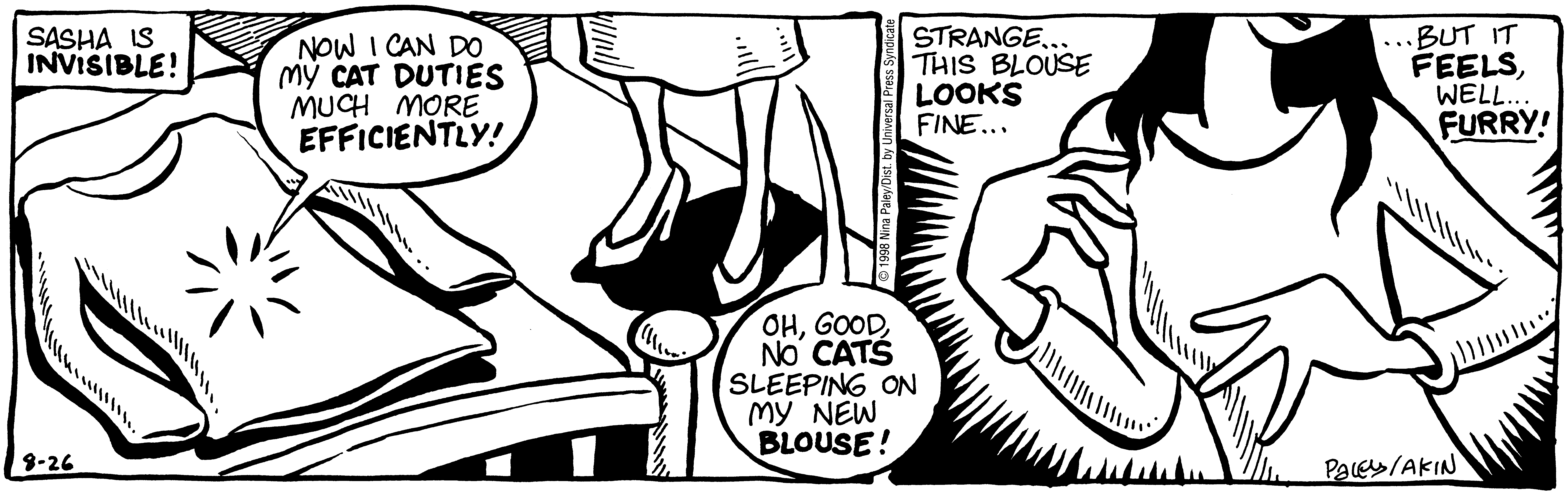Fluff daily strip, Aug 26, 1998. Nina Paley, CC BY-SA 3.0 US. Print master from https://archive.org/details/FluffComicStrips (TIFF converted losslessly to PNG for the web).