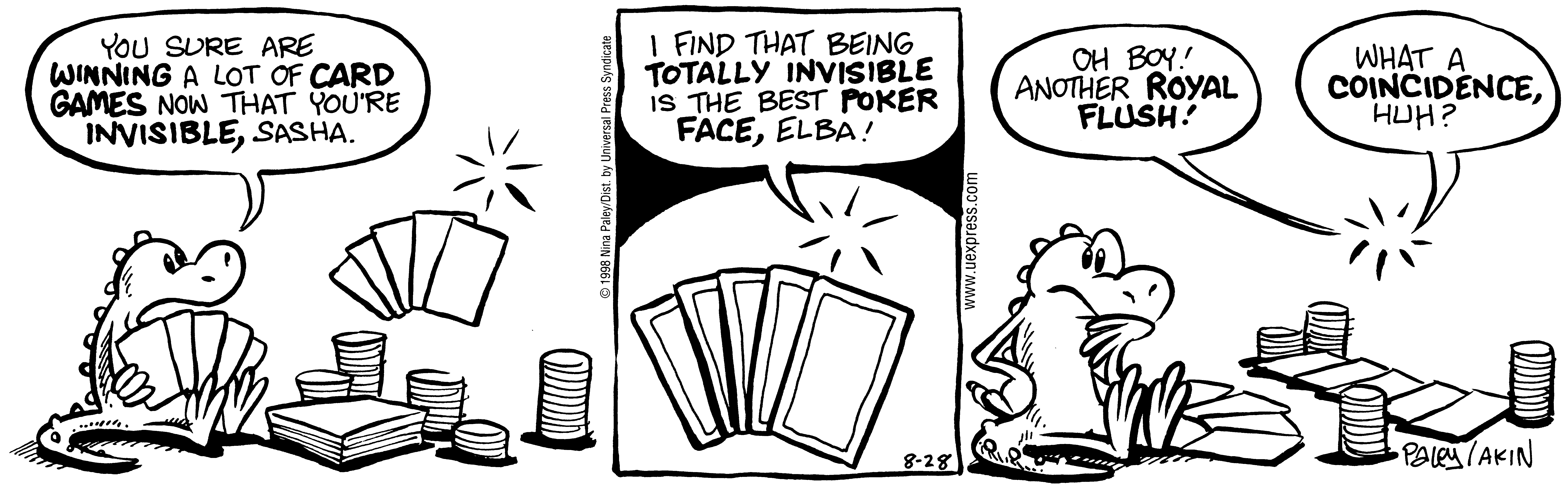 Fluff daily strip, Aug 28, 1998. Nina Paley, CC BY-SA 3.0 US. Print master from https://archive.org/details/FluffComicStrips (TIFF converted losslessly to PNG for the web).