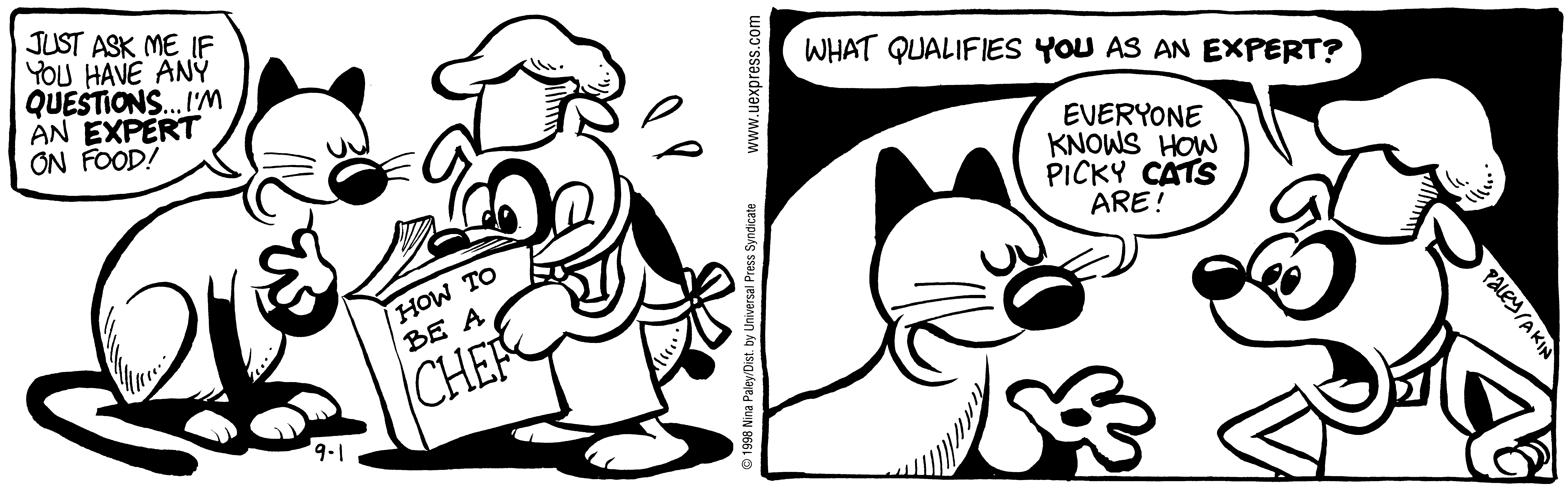 Fluff daily strip, Sep 1, 1998. Nina Paley, CC BY-SA 3.0 US. Print master from https://archive.org/details/FluffComicStrips (TIFF converted losslessly to PNG for the web).