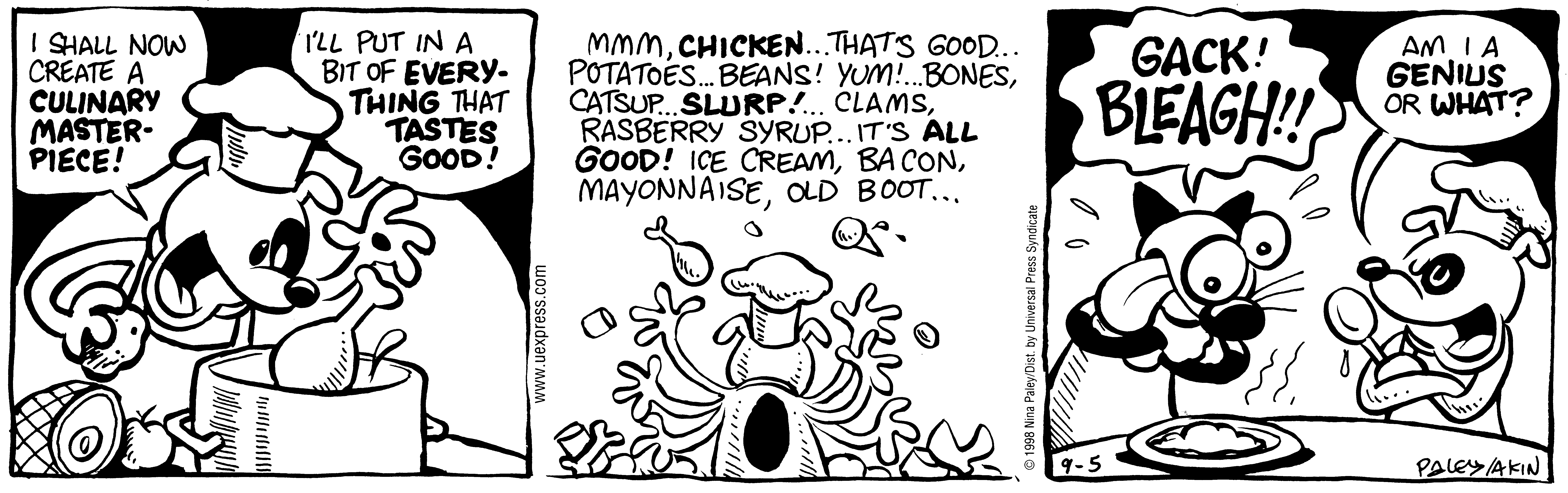 Fluff daily strip, Sep 5, 1998. Nina Paley, CC BY-SA 3.0 US. Print master from https://archive.org/details/FluffComicStrips (TIFF converted losslessly to PNG for the web).