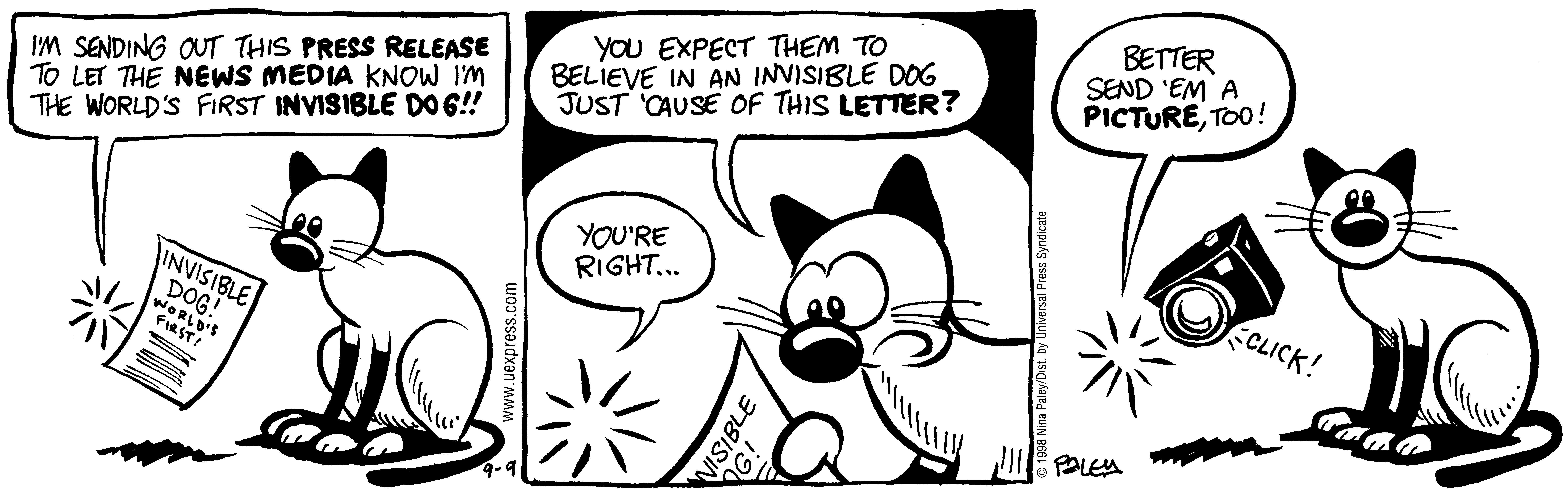 Fluff daily strip, Sep 9, 1998. Nina Paley, CC BY-SA 3.0 US. Print master from https://archive.org/details/FluffComicStrips (TIFF converted losslessly to PNG for the web).