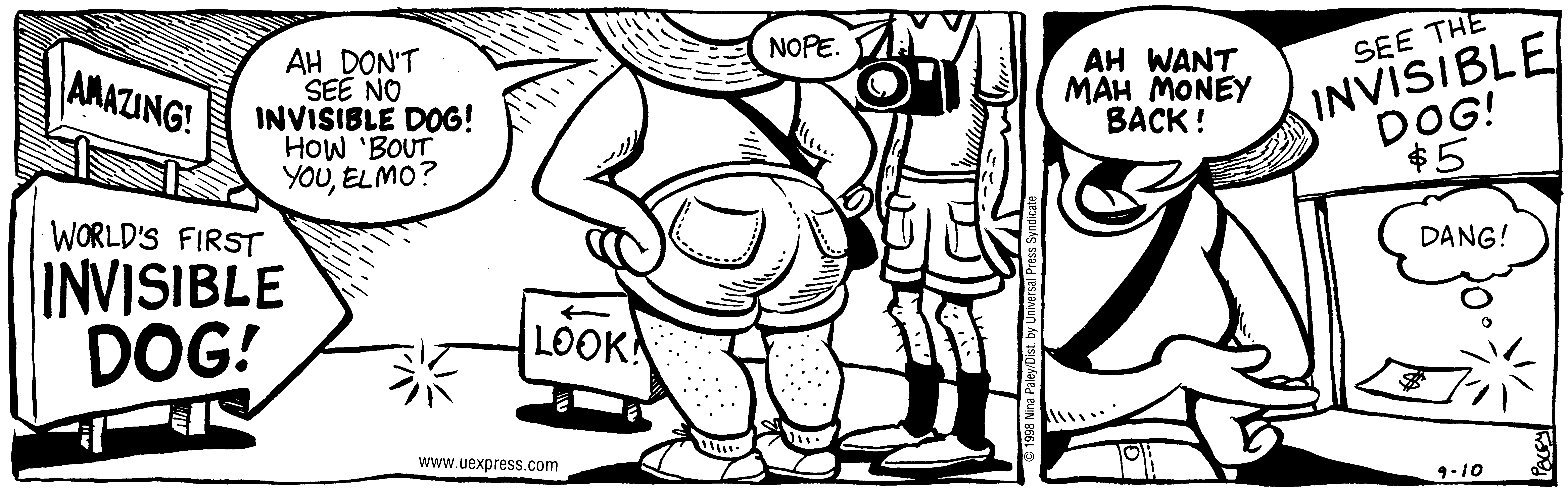 Fluff daily strip, Sep 10, 1998. Nina Paley, CC BY-SA 3.0 US. Print master from https://archive.org/details/FluffComicStrips (TIFF converted losslessly to PNG for the web).
