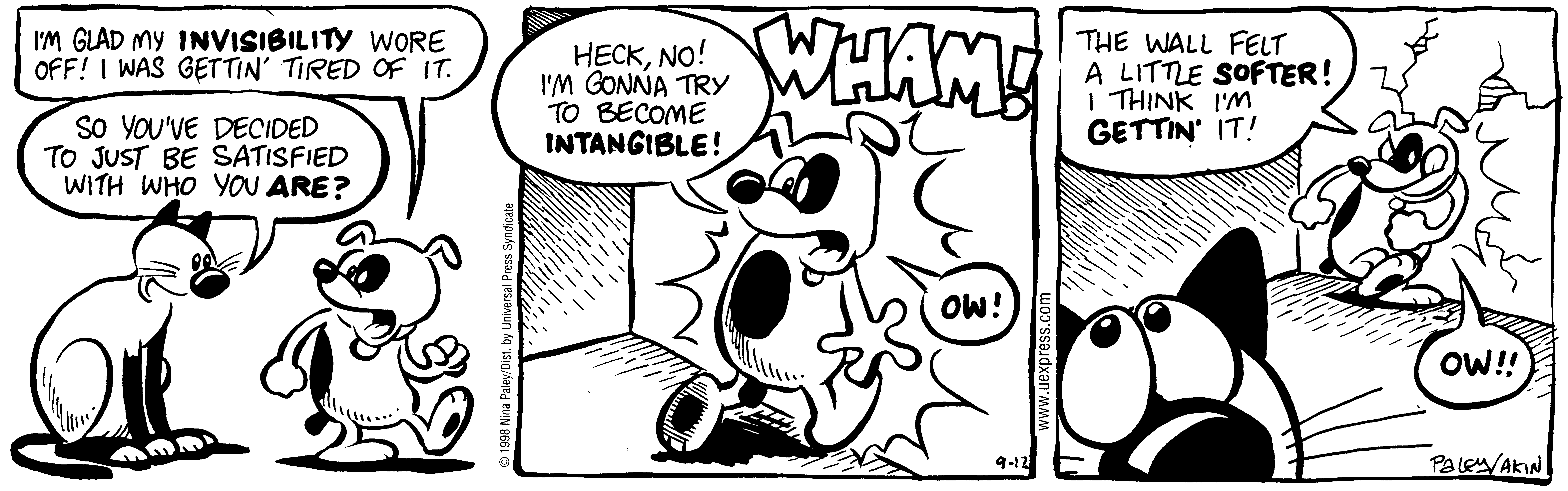 Fluff daily strip, Sep 12, 1998. Nina Paley, CC BY-SA 3.0 US. Print master from https://archive.org/details/FluffComicStrips (TIFF converted losslessly to PNG for the web).
