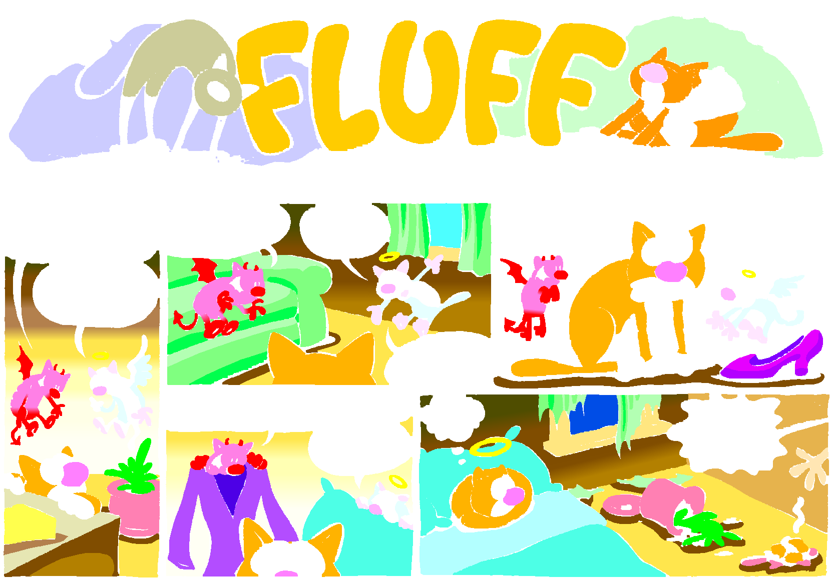 Fluff sunday strip, Sep 13, 1998. Nina Paley, CC BY-SA 3.0 US. Print master from https://archive.org/details/FluffComicStrips (TIFF converted losslessly to PNG for the web).
