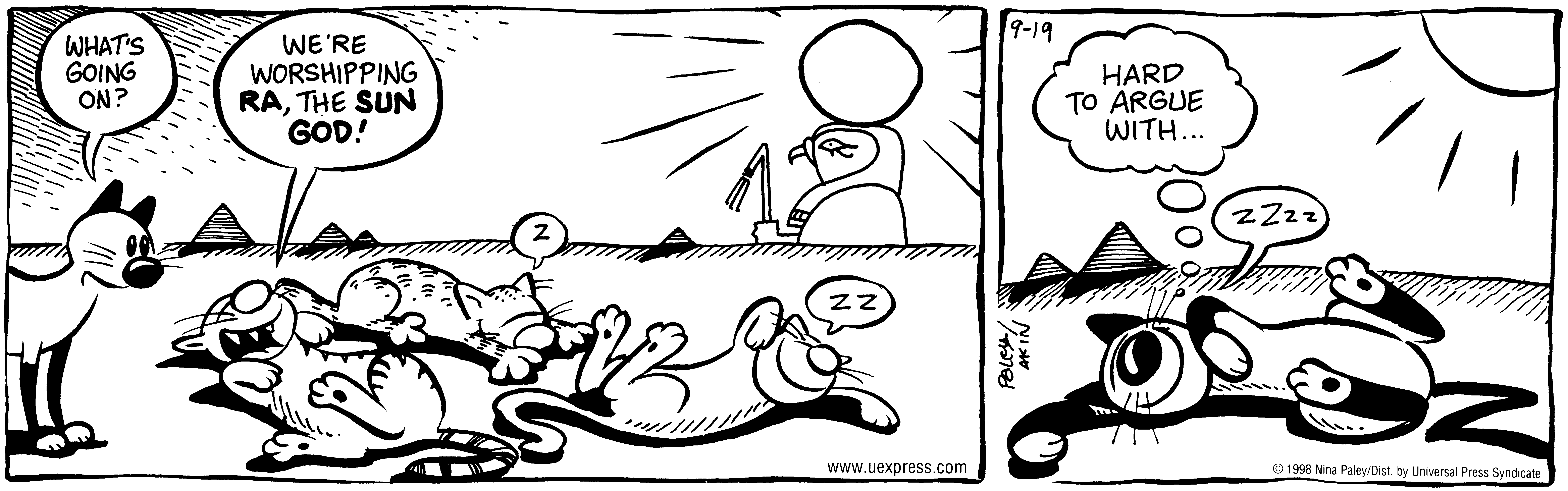 Fluff daily strip, Sep 19, 1998. Nina Paley, CC BY-SA 3.0 US. Print master from https://archive.org/details/FluffComicStrips (TIFF converted losslessly to PNG for the web).