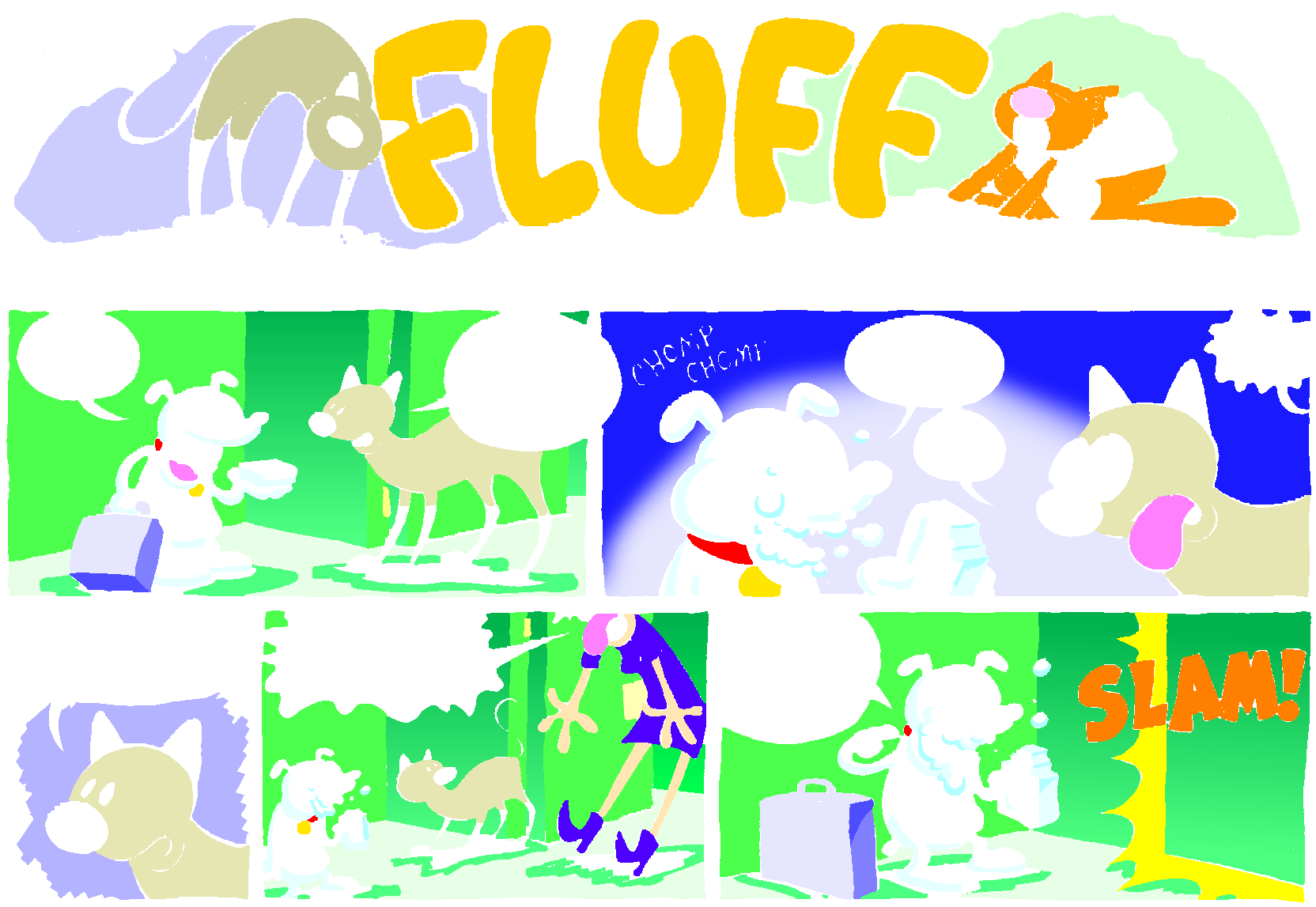Fluff sunday strip, Sep 20, 1998. Nina Paley, CC BY-SA 3.0 US. Print master from https://archive.org/details/FluffComicStrips (TIFF converted losslessly to PNG for the web).