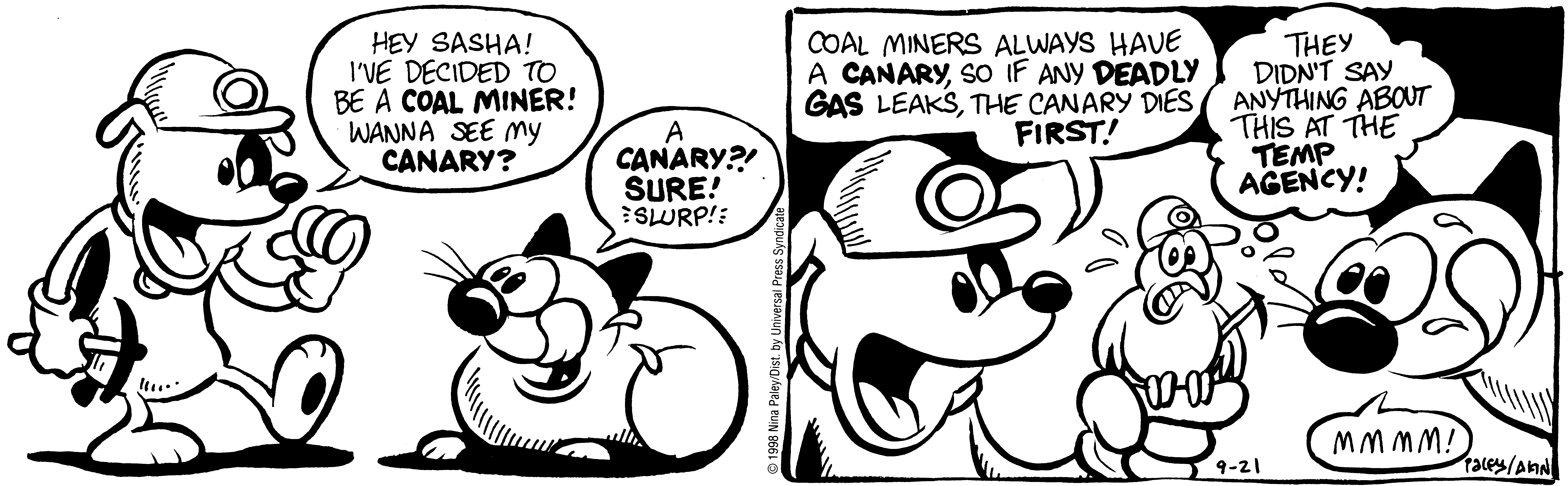 Fluff daily strip, Sep 21, 1998. Nina Paley, CC BY-SA 3.0 US. Print master from https://archive.org/details/FluffComicStrips (TIFF converted losslessly to PNG for the web).