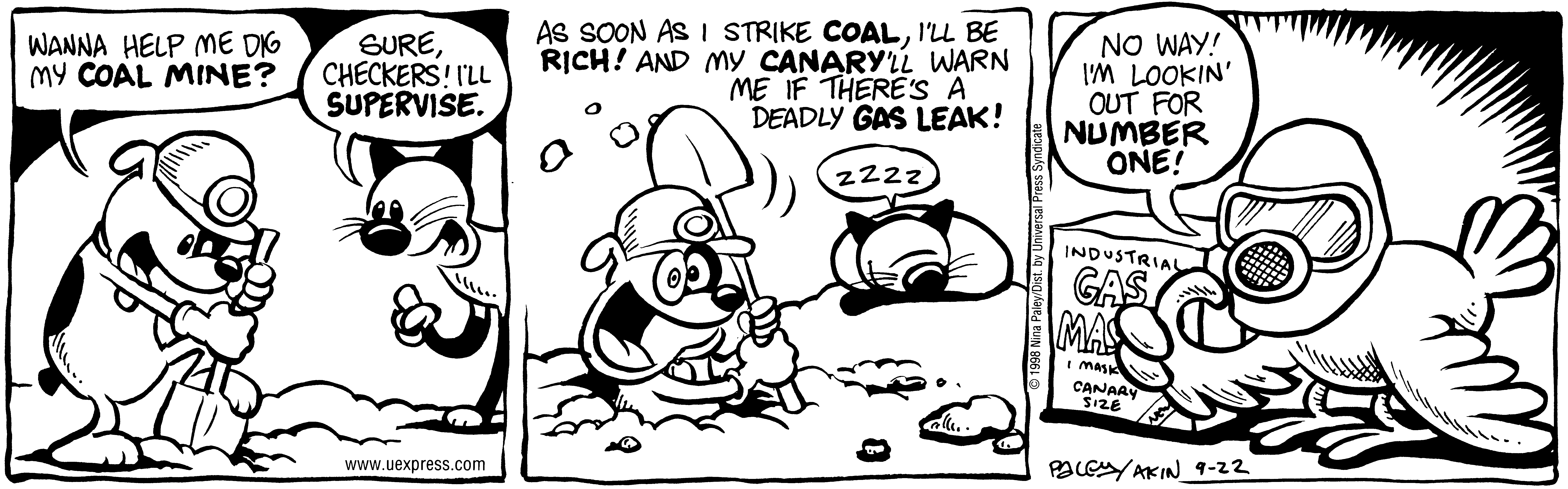 Fluff daily strip, Sep 22, 1998. Nina Paley, CC BY-SA 3.0 US. Print master from https://archive.org/details/FluffComicStrips (TIFF converted losslessly to PNG for the web).