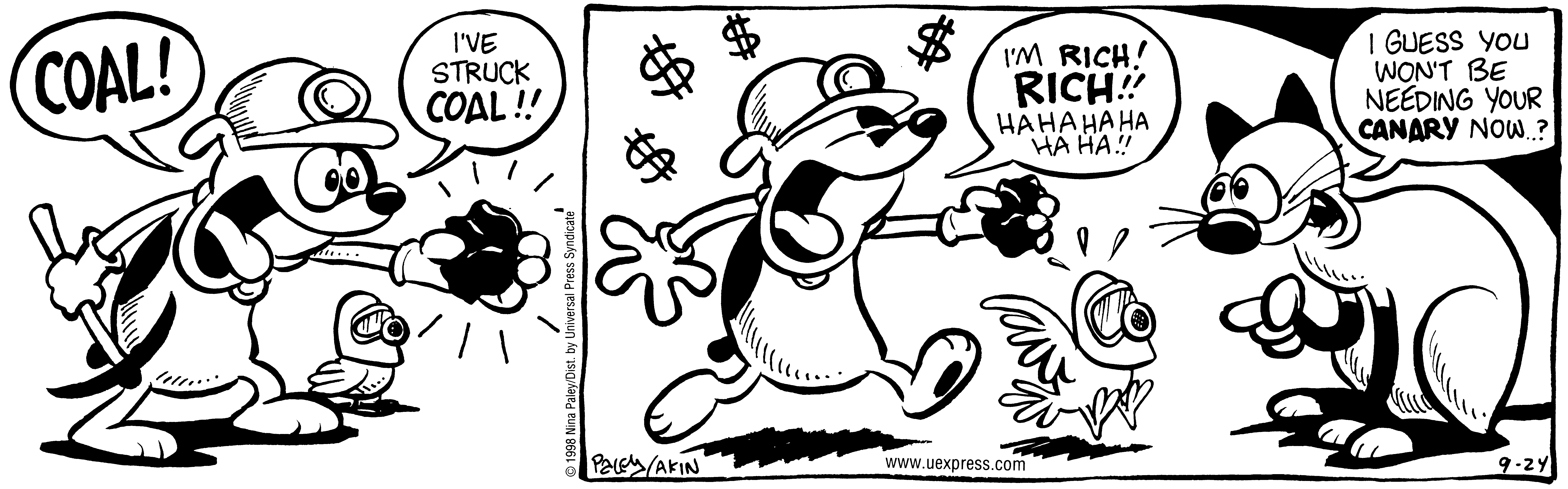 Fluff daily strip, Sep 24, 1998. Nina Paley, CC BY-SA 3.0 US. Print master from https://archive.org/details/FluffComicStrips (TIFF converted losslessly to PNG for the web).