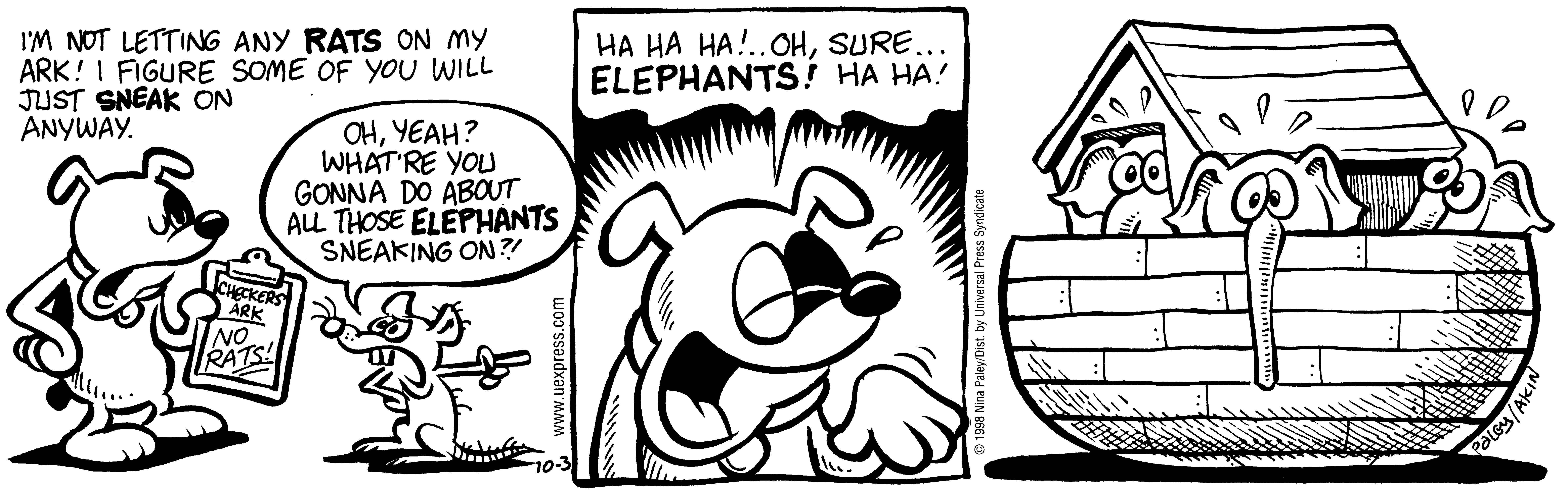 Fluff daily strip, Oct 3, 1998. Nina Paley, CC BY-SA 3.0 US. Print master from https://archive.org/details/FluffComicStrips (TIFF converted losslessly to PNG for the web).