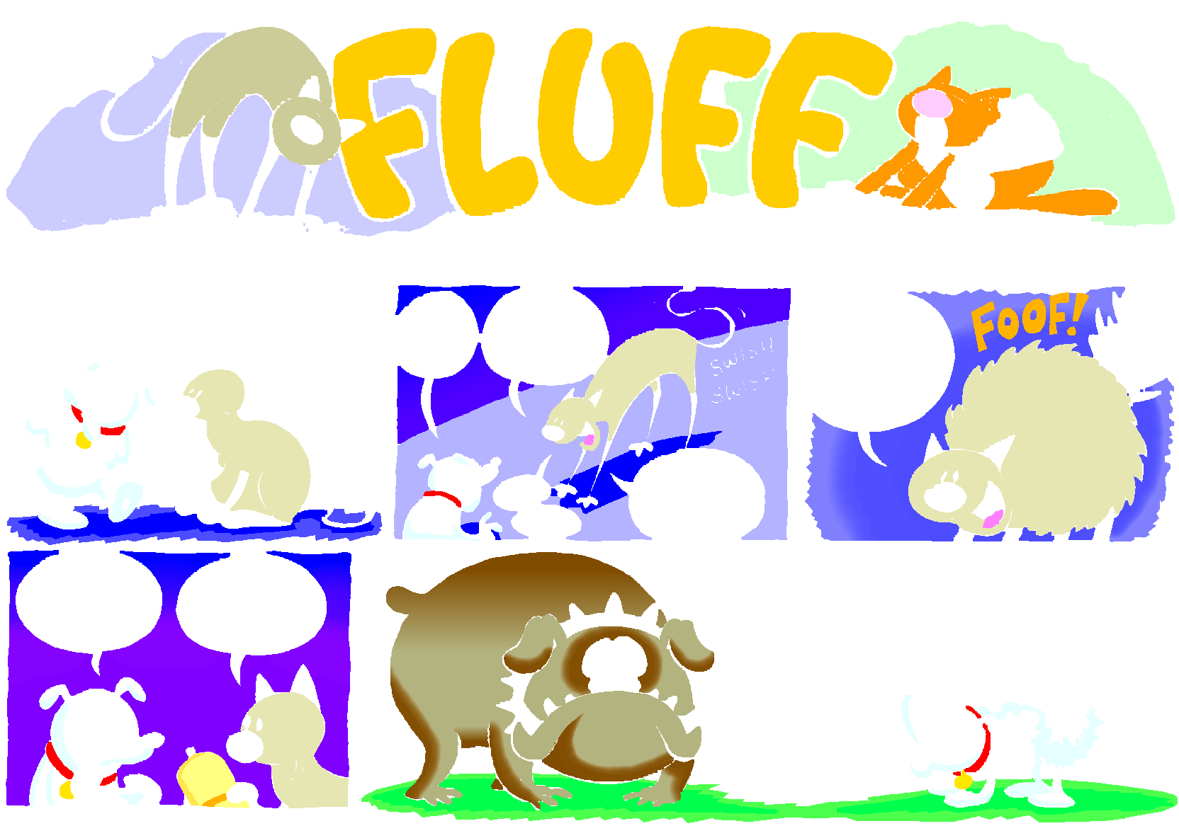 Fluff sunday strip, Oct 11, 1998. Nina Paley, CC BY-SA 3.0 US. Print master from https://archive.org/details/FluffComicStrips (TIFF converted losslessly to PNG for the web).