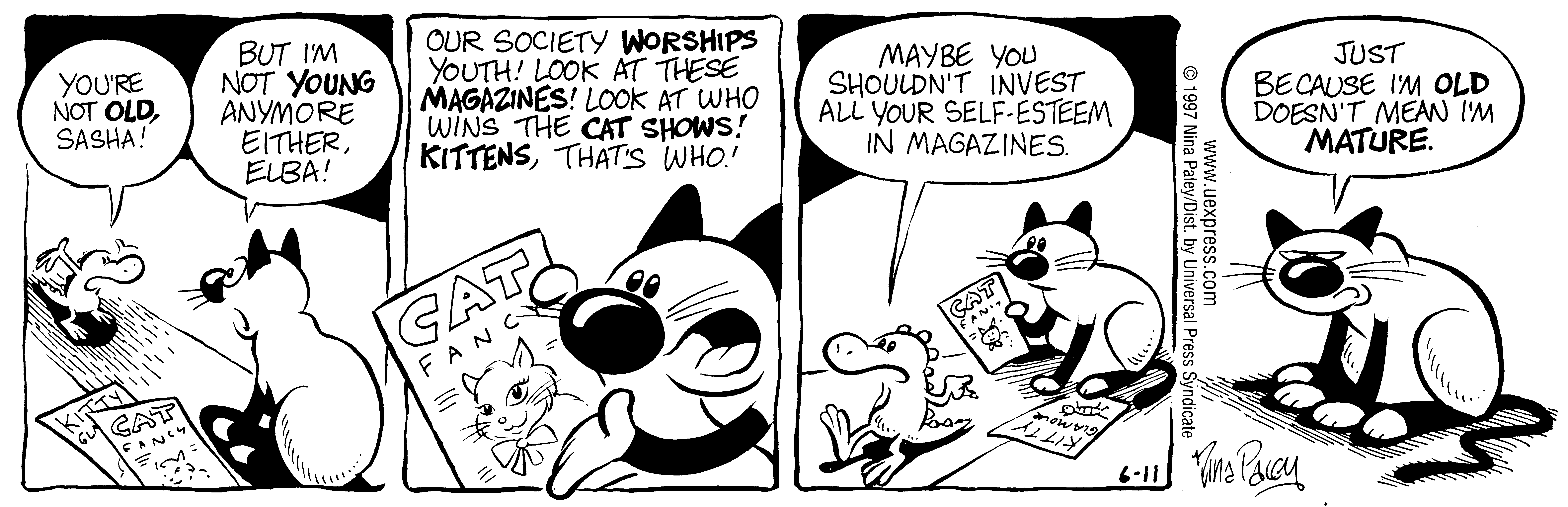 Fluff daily strip, Jun 11, 1997. Nina Paley, CC BY-SA 3.0 US. Print master from https://archive.org/details/FluffComicStrips (TIFF converted losslessly to PNG for the web).