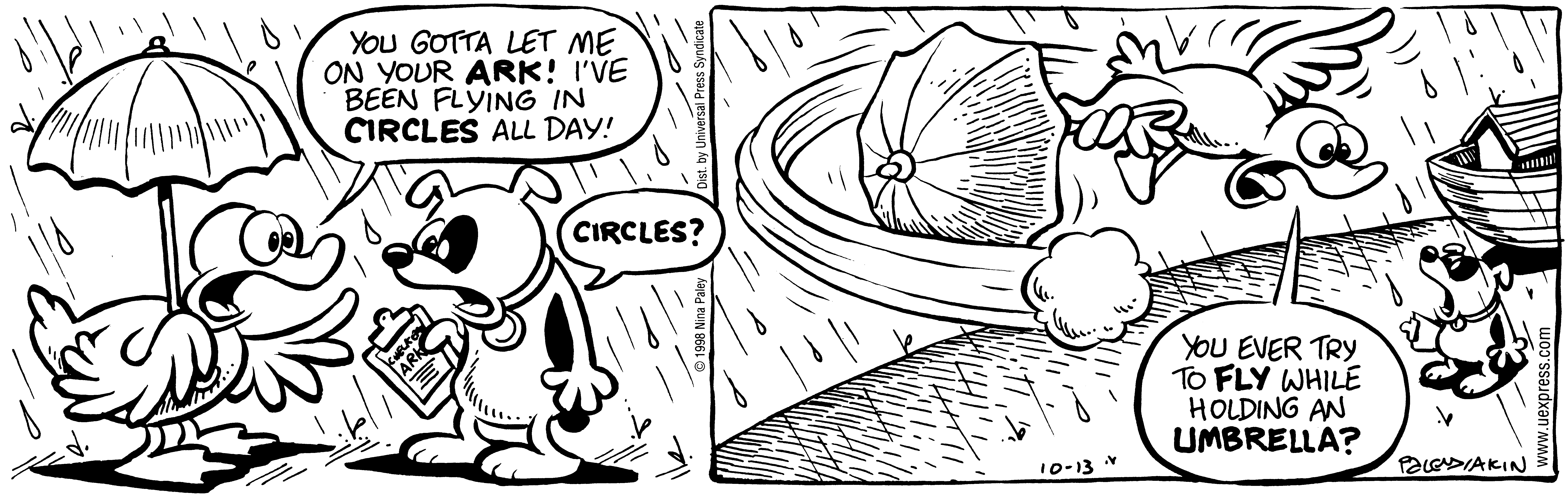 Fluff daily strip, Oct 13, 1998. Nina Paley, CC BY-SA 3.0 US. Print master from https://archive.org/details/FluffComicStrips (TIFF converted losslessly to PNG for the web).