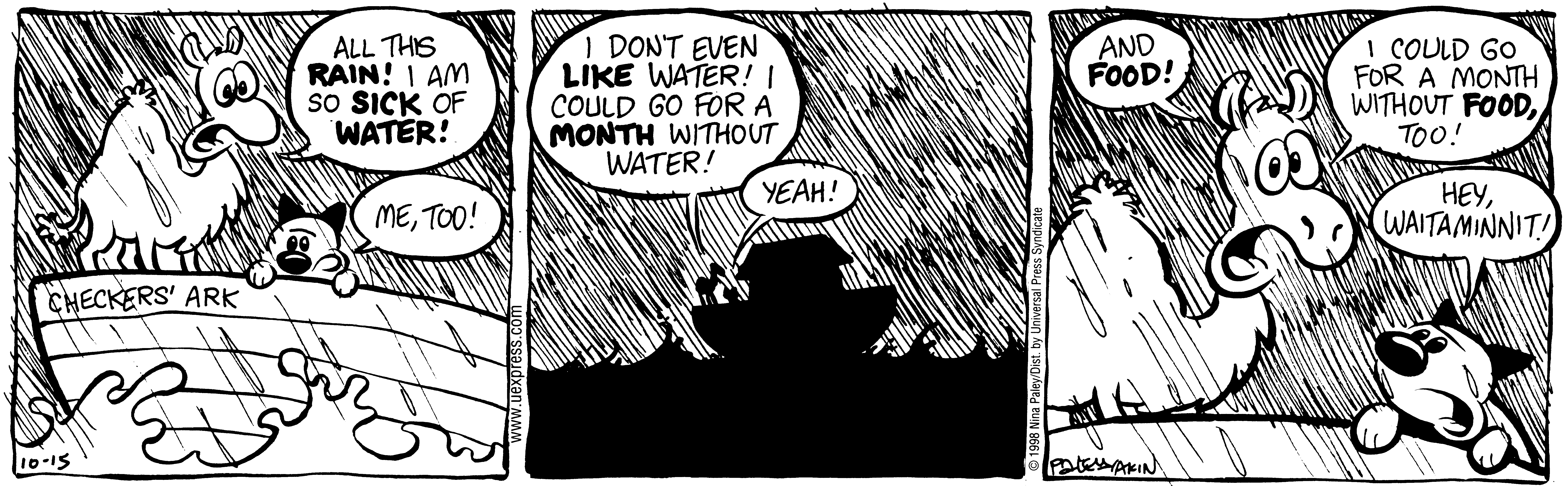 Fluff daily strip, Oct 15, 1998. Nina Paley, CC BY-SA 3.0 US. Print master from https://archive.org/details/FluffComicStrips (TIFF converted losslessly to PNG for the web).