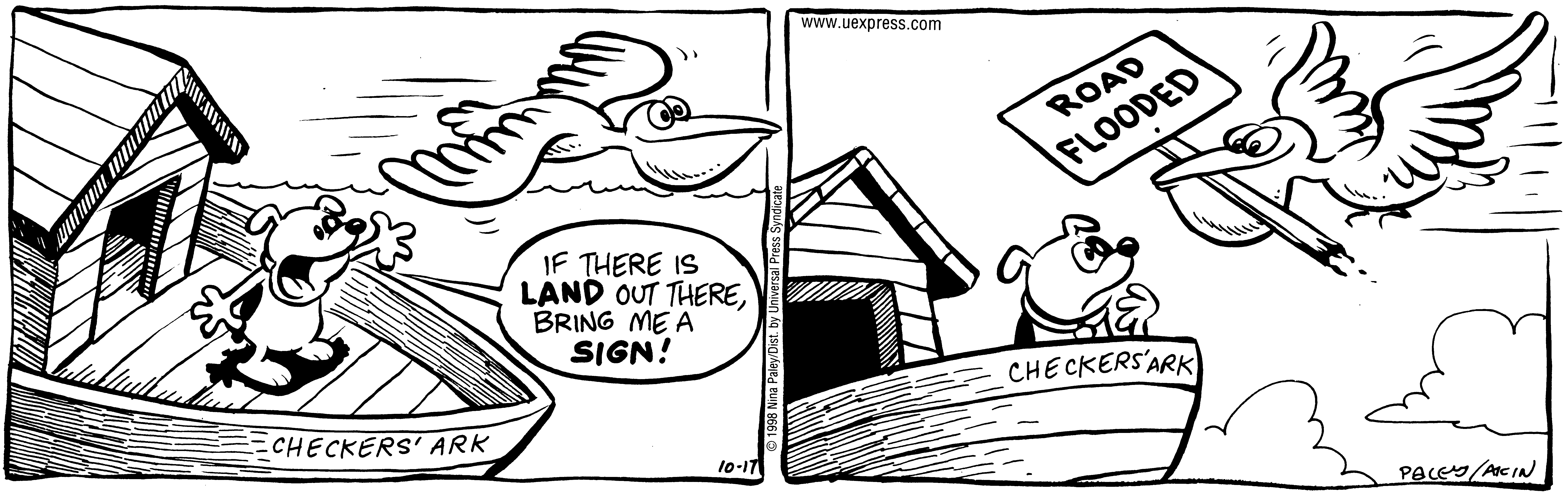 Fluff daily strip, Oct 17, 1998. Nina Paley, CC BY-SA 3.0 US. Print master from https://archive.org/details/FluffComicStrips (TIFF converted losslessly to PNG for the web).