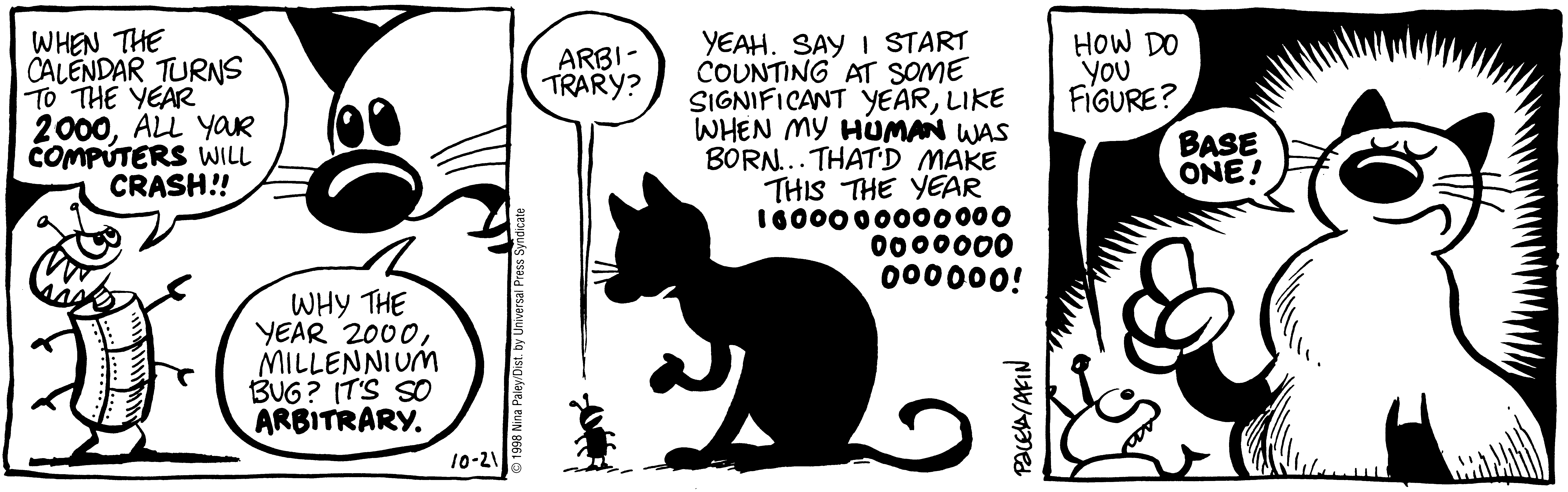 Fluff daily strip, Oct 21, 1998. Nina Paley, CC BY-SA 3.0 US. Print master from https://archive.org/details/FluffComicStrips (TIFF converted losslessly to PNG for the web).