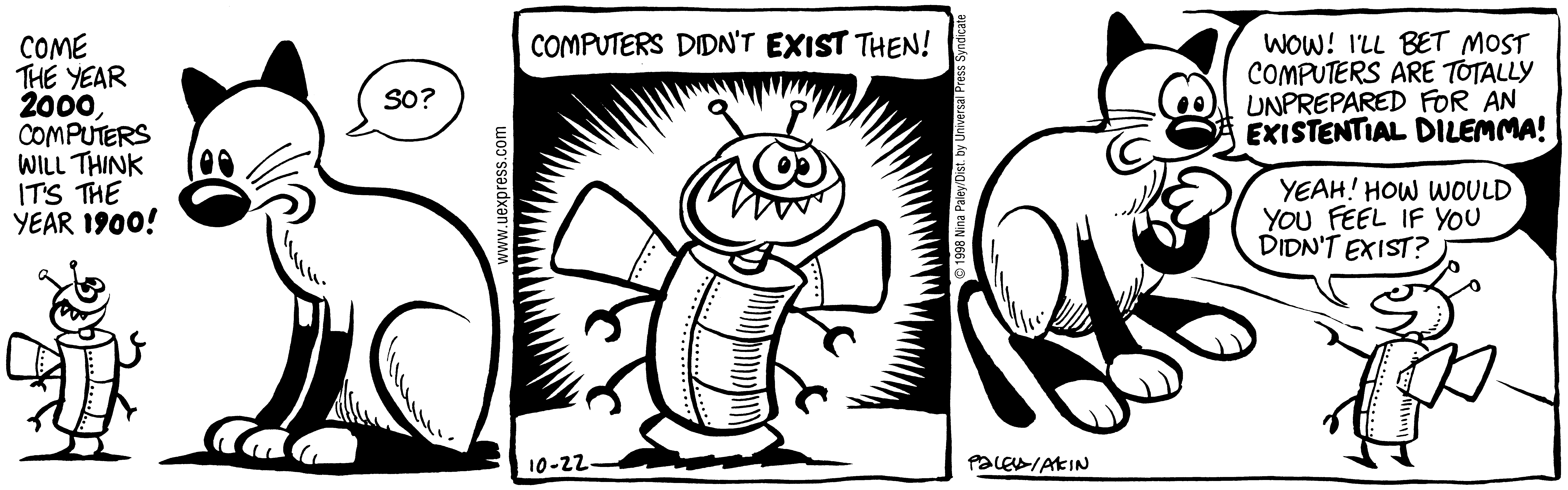 Fluff daily strip, Oct 22, 1998. Nina Paley, CC BY-SA 3.0 US. Print master from https://archive.org/details/FluffComicStrips (TIFF converted losslessly to PNG for the web).