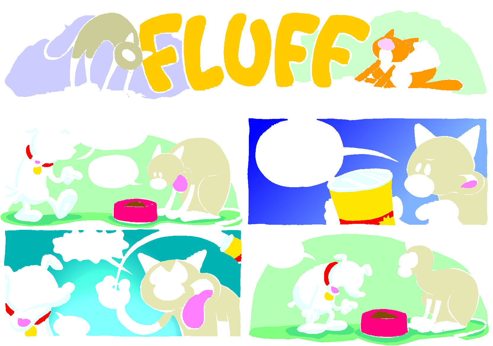 Fluff sunday strip, Nov 1, 1998. Nina Paley, CC BY-SA 3.0 US. Print master from https://archive.org/details/FluffComicStrips (TIFF converted losslessly to PNG for the web).