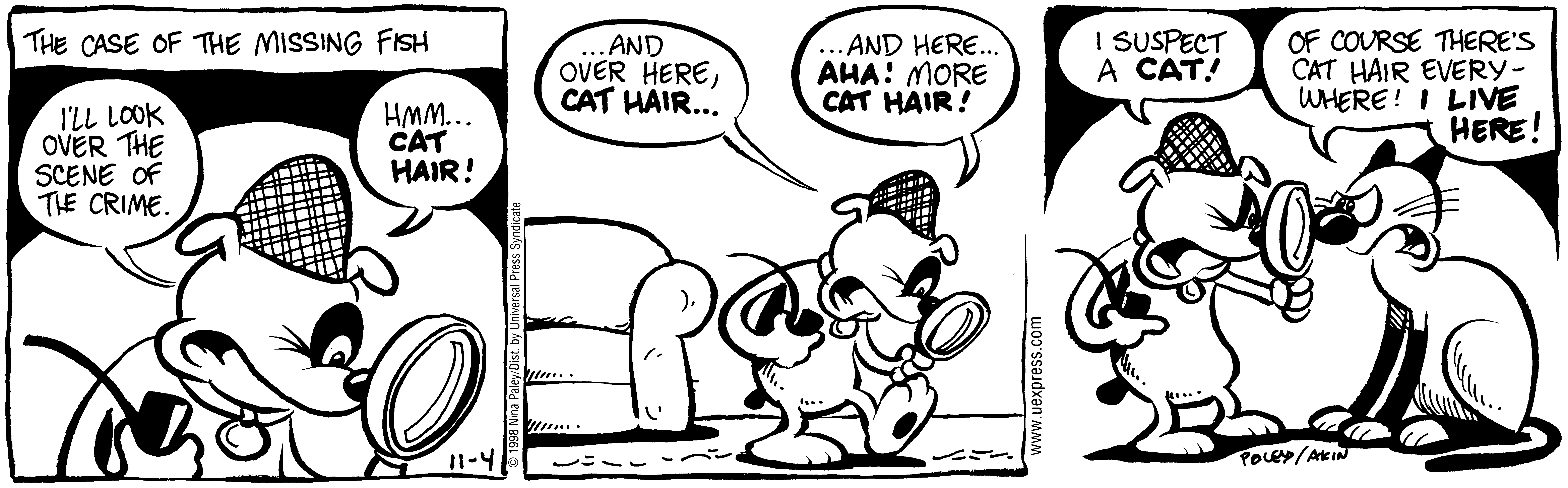 Fluff daily strip, Nov 4, 1998. Nina Paley, CC BY-SA 3.0 US. Print master from https://archive.org/details/FluffComicStrips (TIFF converted losslessly to PNG for the web).