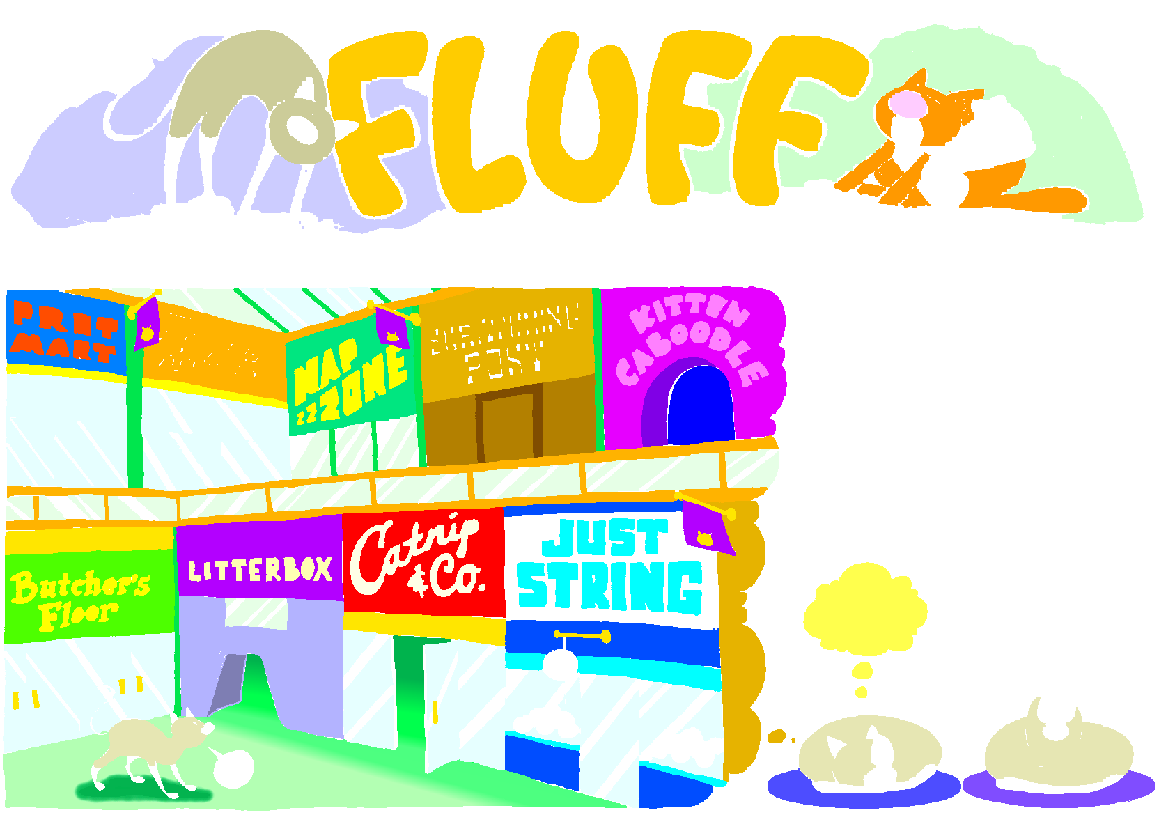 Fluff sunday strip, Nov 8, 1998. Nina Paley, CC BY-SA 3.0 US. Print master from https://archive.org/details/FluffComicStrips (TIFF converted losslessly to PNG for the web).