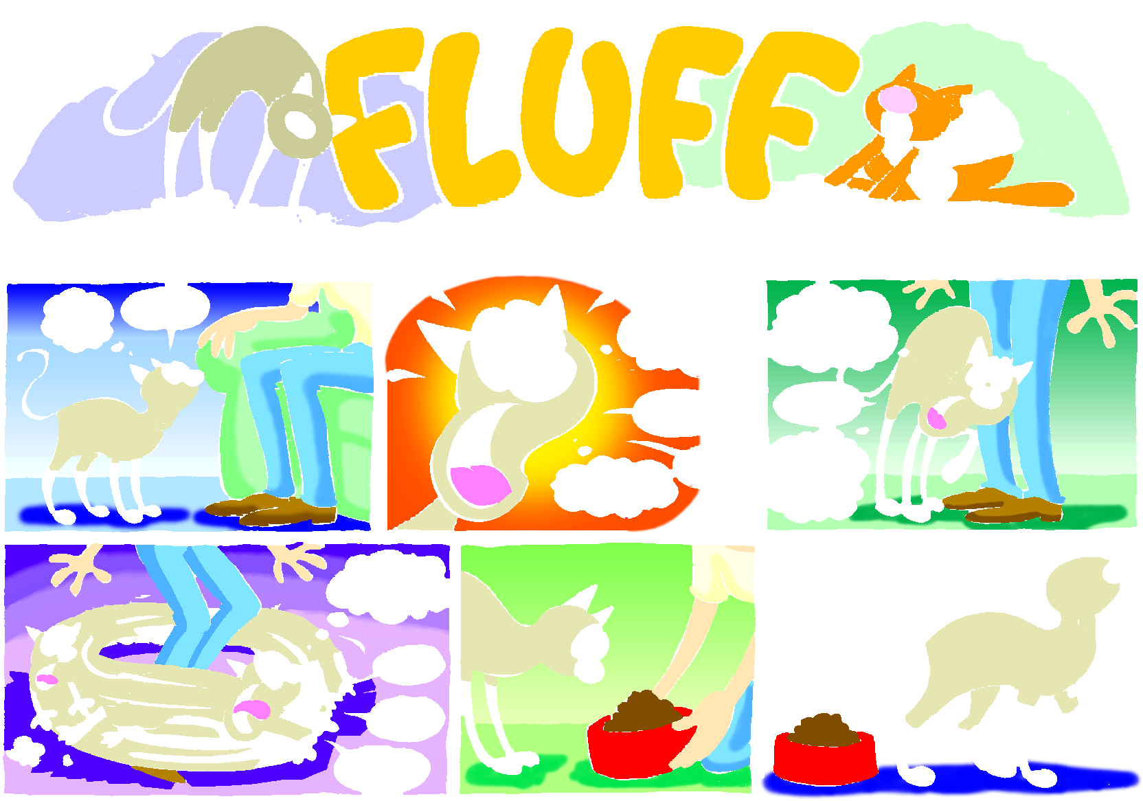 Fluff sunday strip, Nov 15, 1998. Nina Paley, CC BY-SA 3.0 US. Print master from https://archive.org/details/FluffComicStrips (TIFF converted losslessly to PNG for the web).