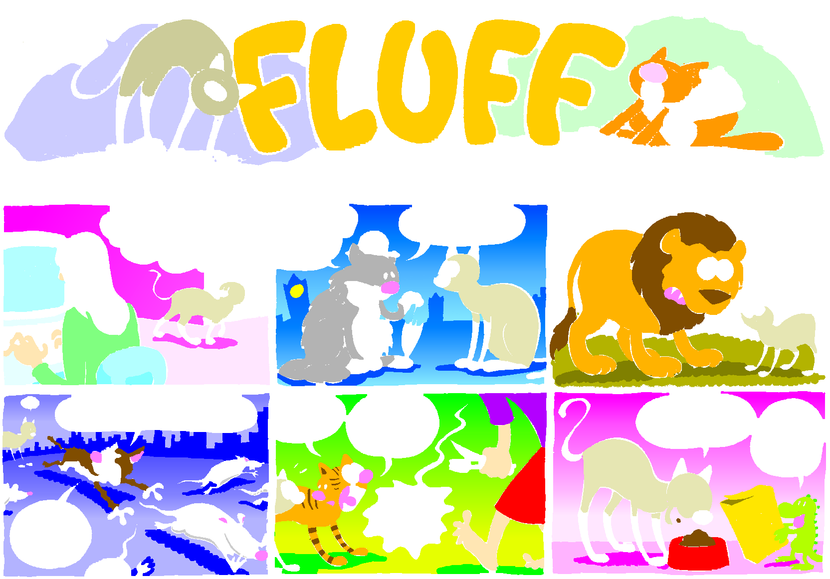 Fluff sunday strip, Nov 22, 1998. Nina Paley, CC BY-SA 3.0 US. Print master from https://archive.org/details/FluffComicStrips (TIFF converted losslessly to PNG for the web).