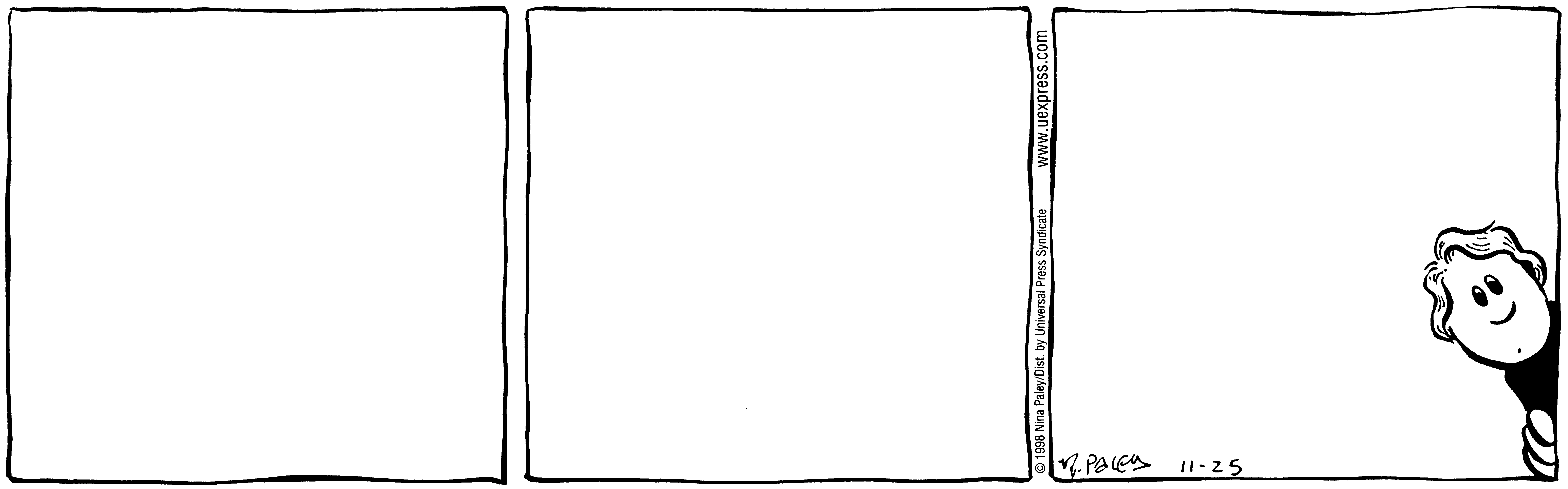 Fluff daily strip, Nov 25, 1998. Nina Paley, CC BY-SA 3.0 US. Print master from https://archive.org/details/FluffComicStrips (TIFF converted losslessly to PNG for the web).