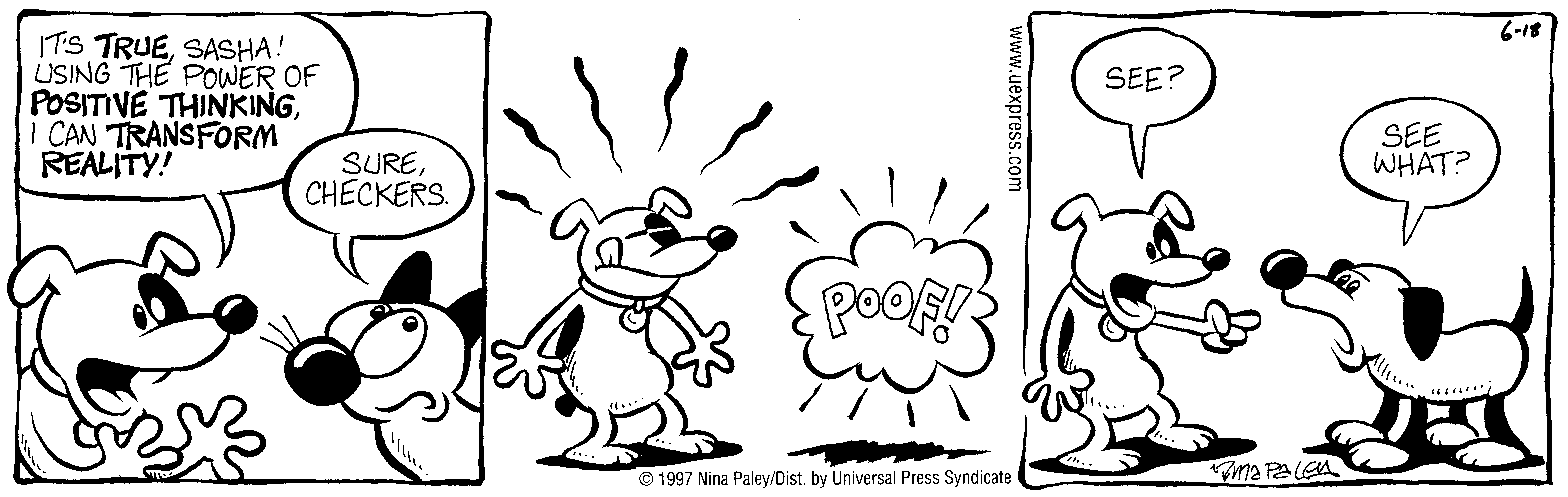 Fluff daily strip, Jun 18, 1997. Nina Paley, CC BY-SA 3.0 US. Print master from https://archive.org/details/FluffComicStrips (TIFF converted losslessly to PNG for the web).