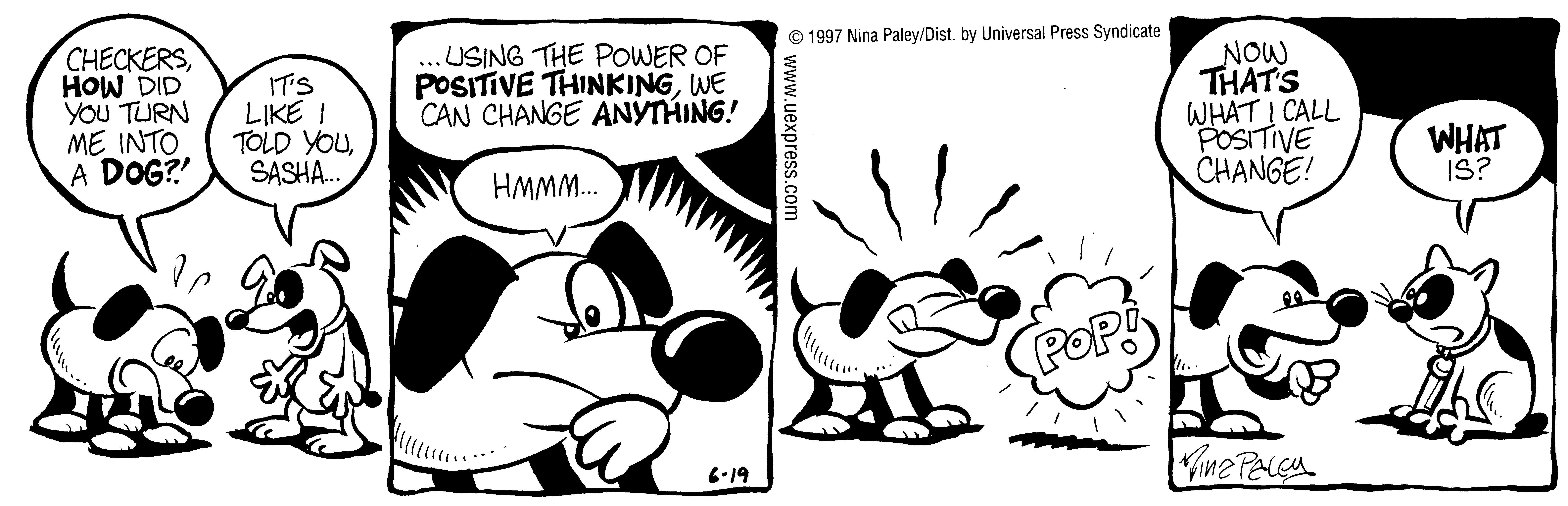 Fluff daily strip, Jun 19, 1997. Nina Paley, CC BY-SA 3.0 US. Print master from https://archive.org/details/FluffComicStrips (TIFF converted losslessly to PNG for the web).